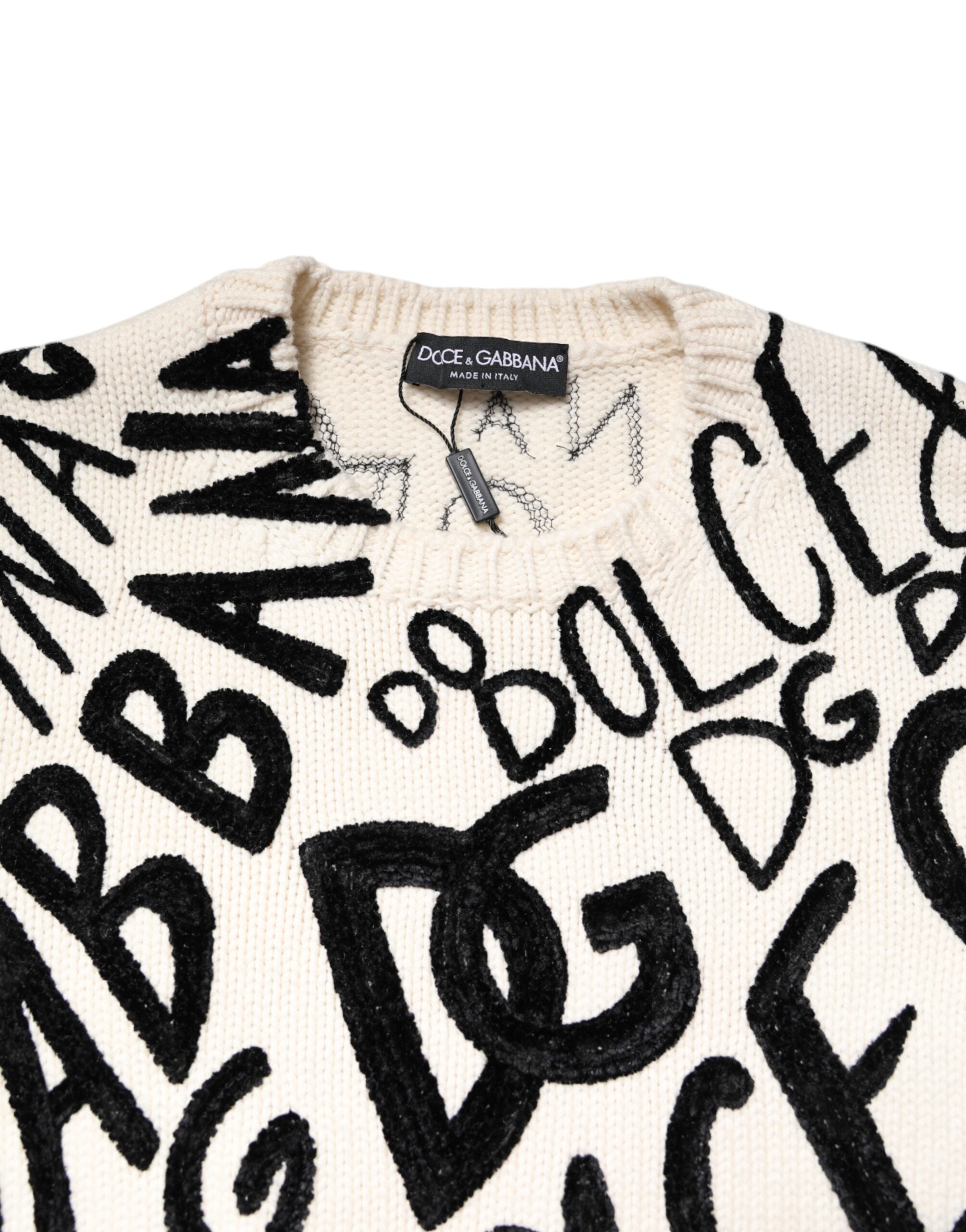 Dolce & Gabbana Damen Pullover Sweater mit weißem und schwarzem Logo-Print