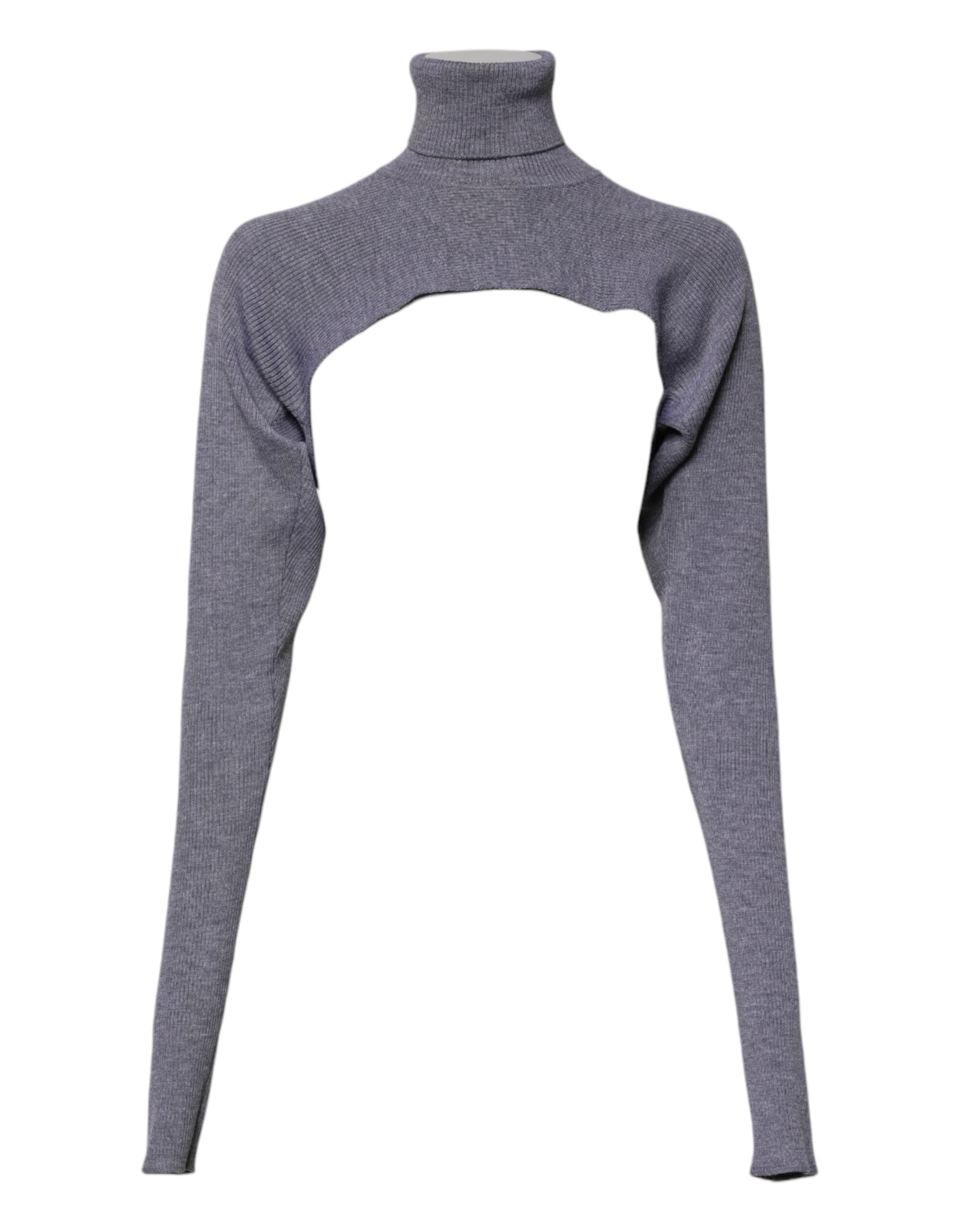 Dolce & Gabbana Grauer Wollstrick-Rollkragenpullover, bauchfreies Oberteil