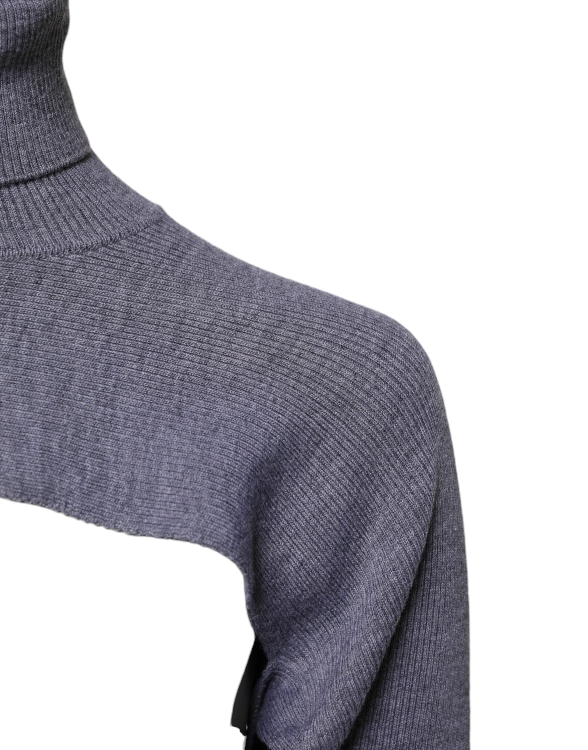 Dolce & Gabbana Grauer Wollstrick-Rollkragenpullover, bauchfreies Oberteil