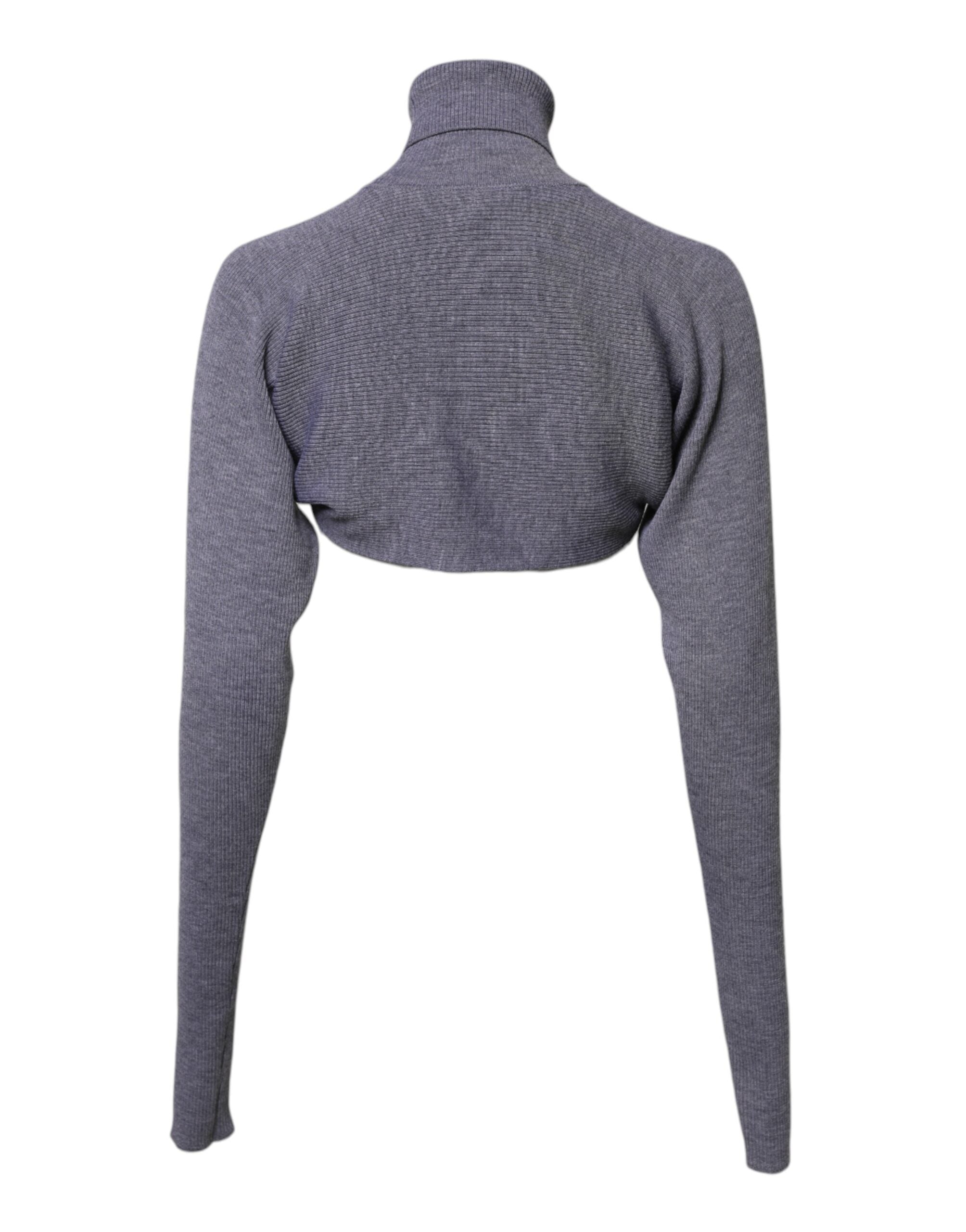 Dolce & Gabbana Grauer Wollstrick-Rollkragenpullover, bauchfreies Oberteil