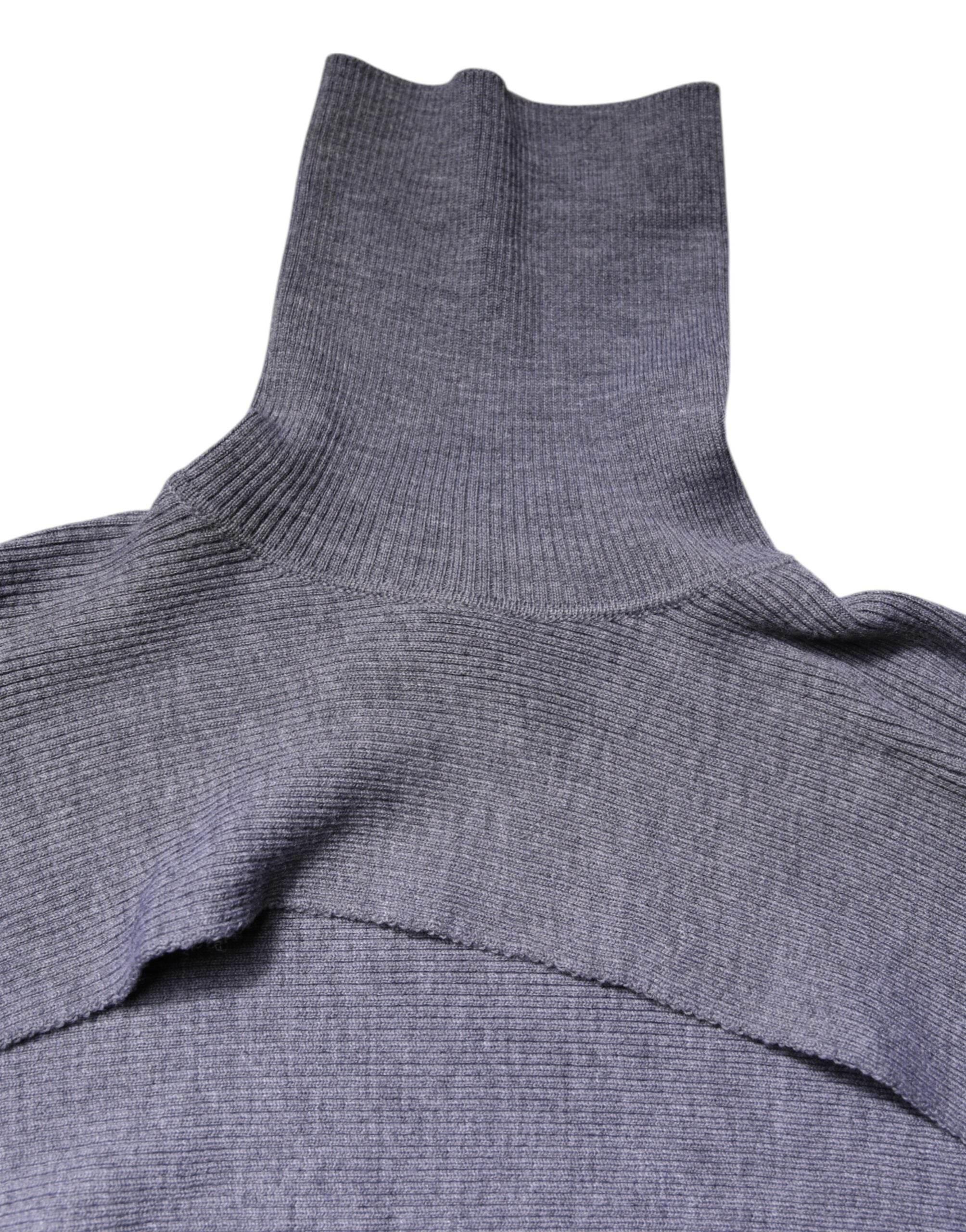 Dolce & Gabbana Grauer Wollstrick-Rollkragenpullover, bauchfreies Oberteil