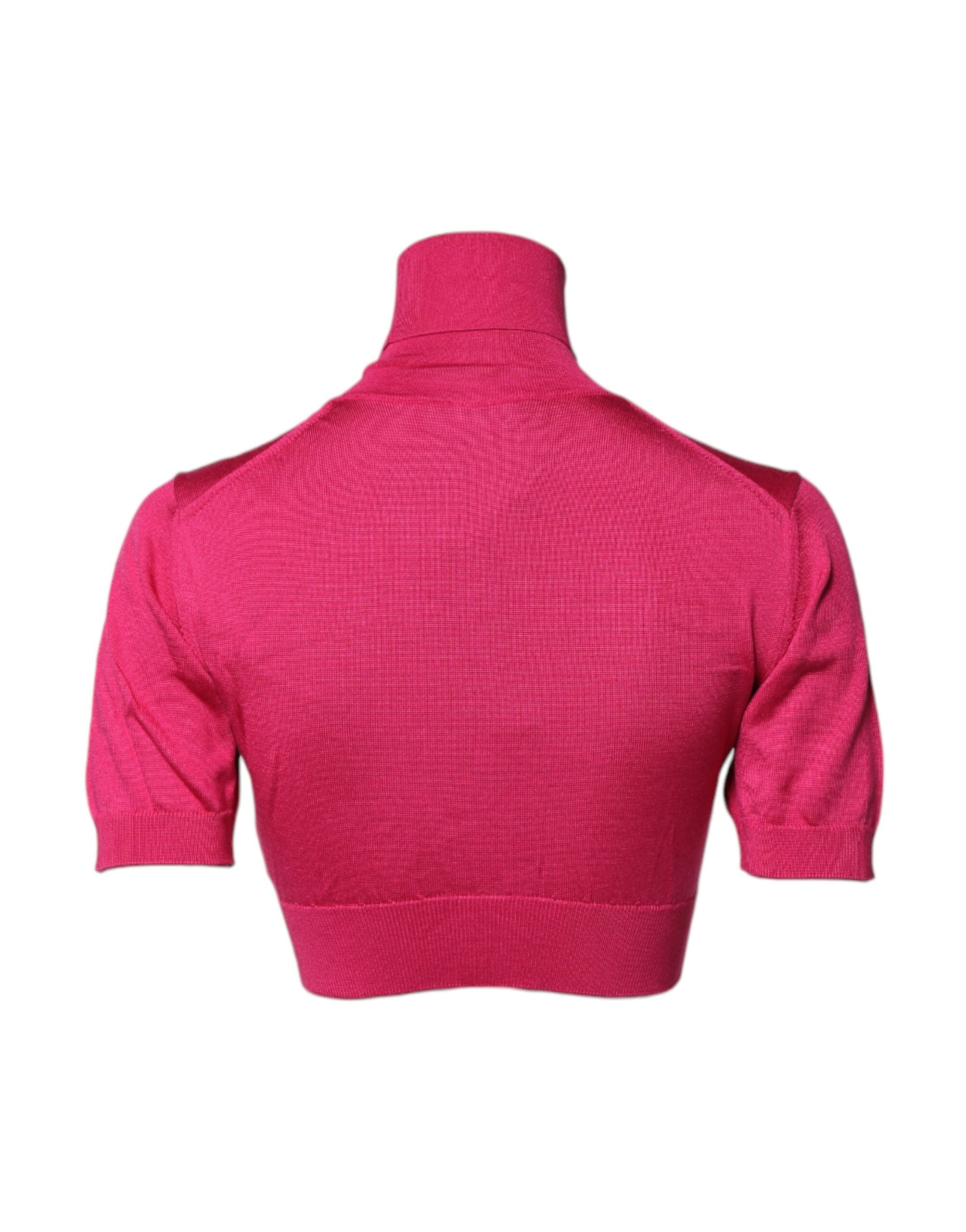 Dolce & Gabbana Pinker Seidengestrickter Rollkragenpullover als bauchfreies Oberteil