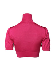 Dolce & Gabbana Pinker Seidengestrickter Rollkragenpullover als bauchfreies Oberteil