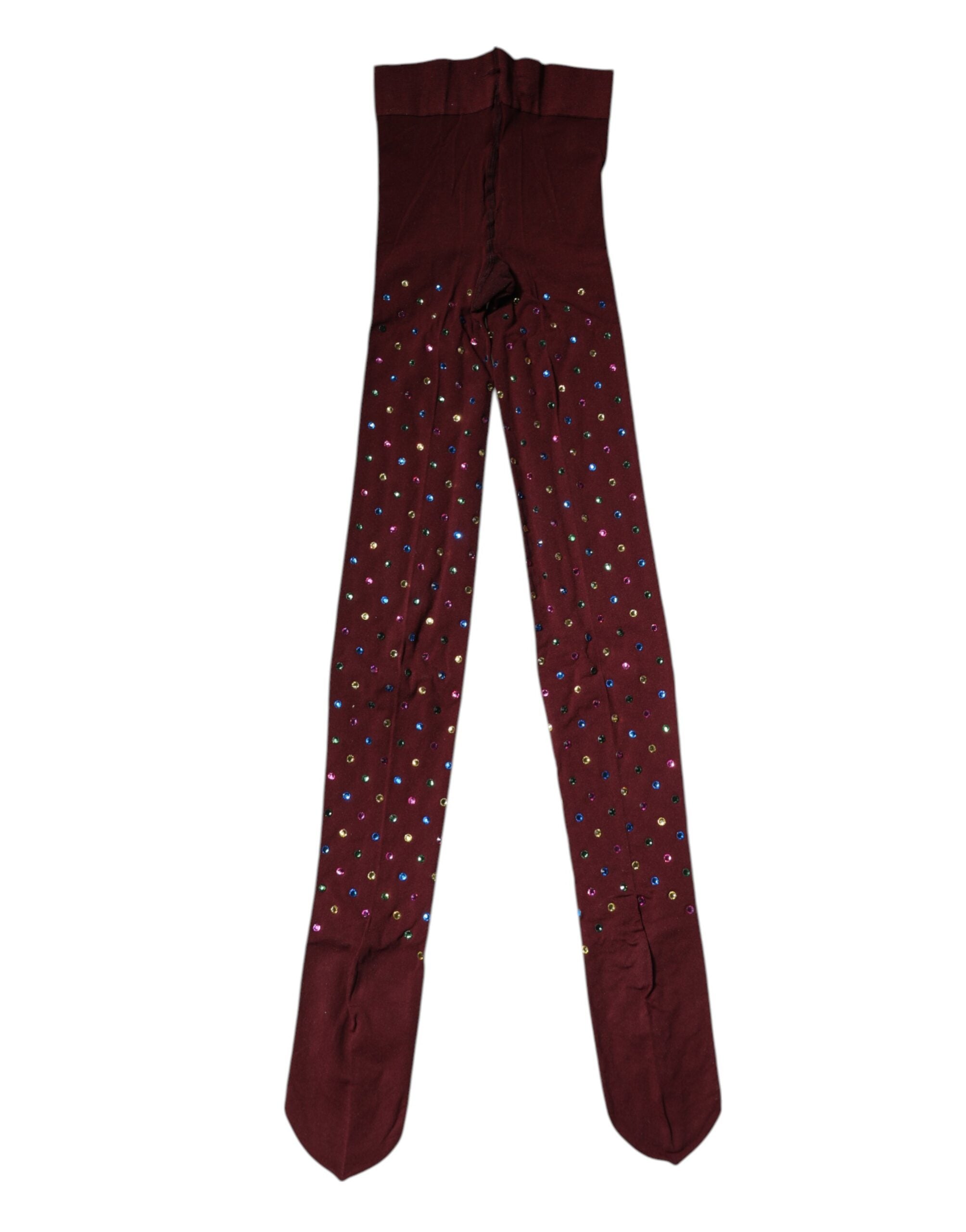 Dolce & Gabbana bordeauxrote Nylon-Strumpfhose mit Kristallverzierung