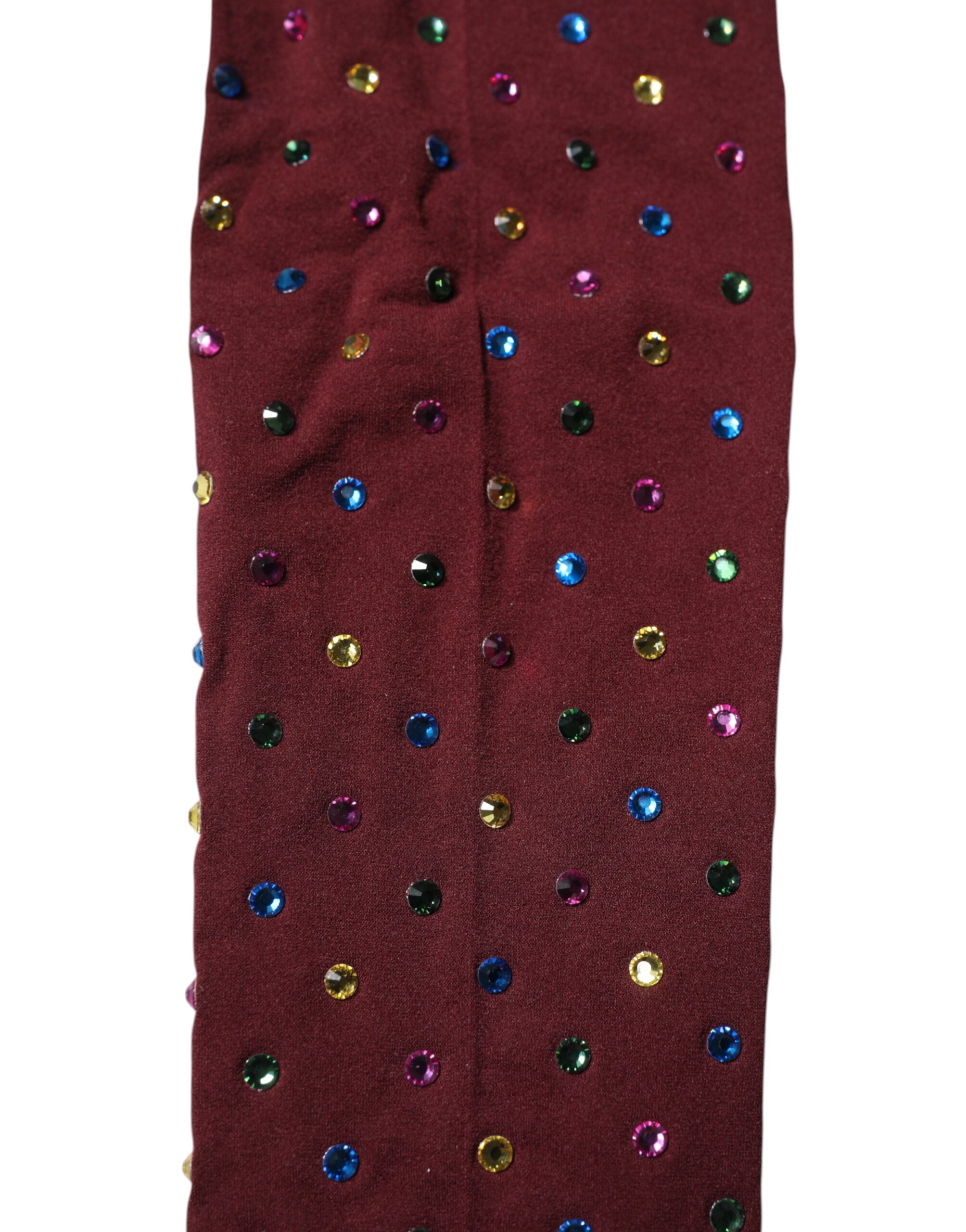 Dolce & Gabbana bordeauxrote Nylon-Strumpfhose mit Kristallverzierung