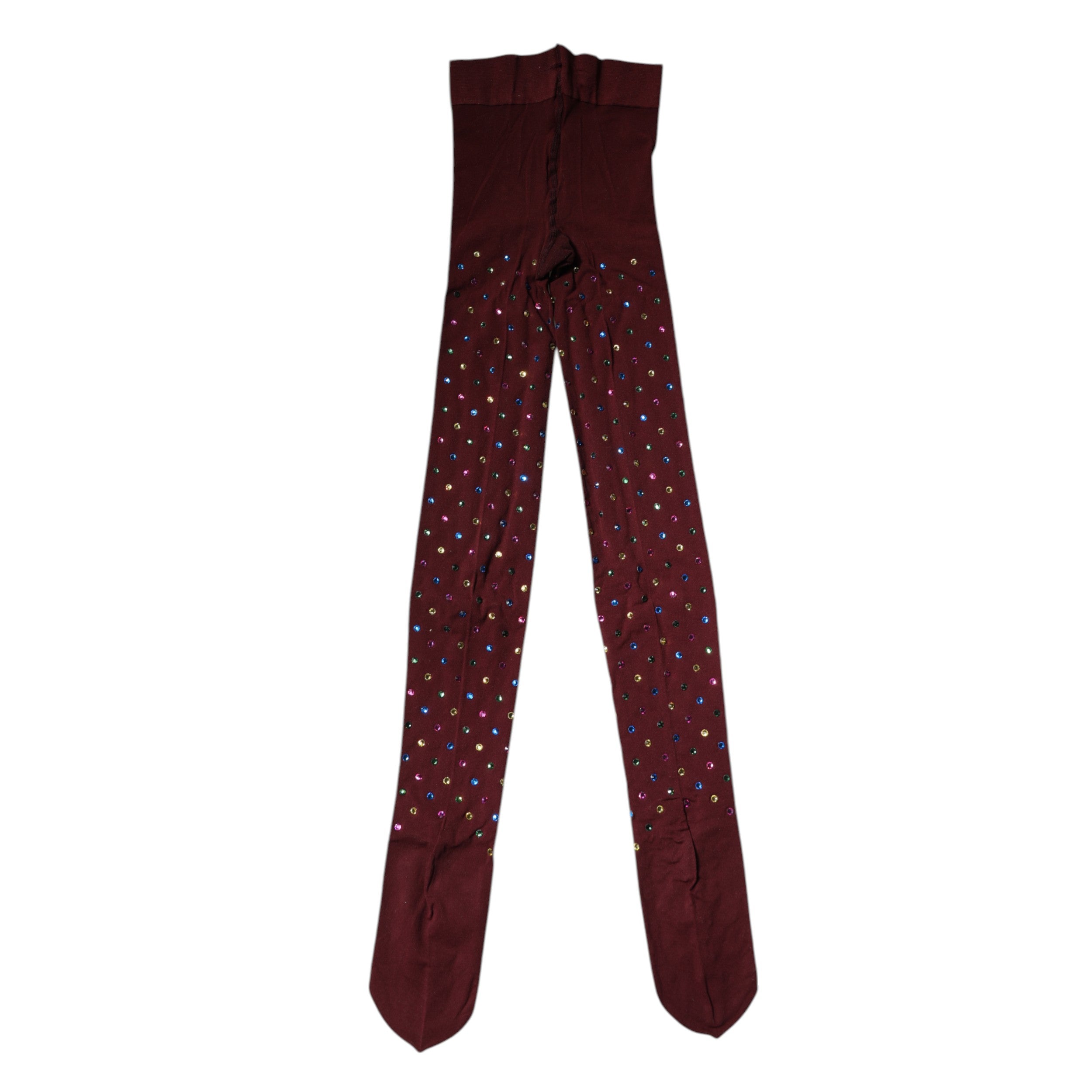 Dolce & Gabbana bordeauxrote Nylon-Strumpfhose mit Kristallverzierung