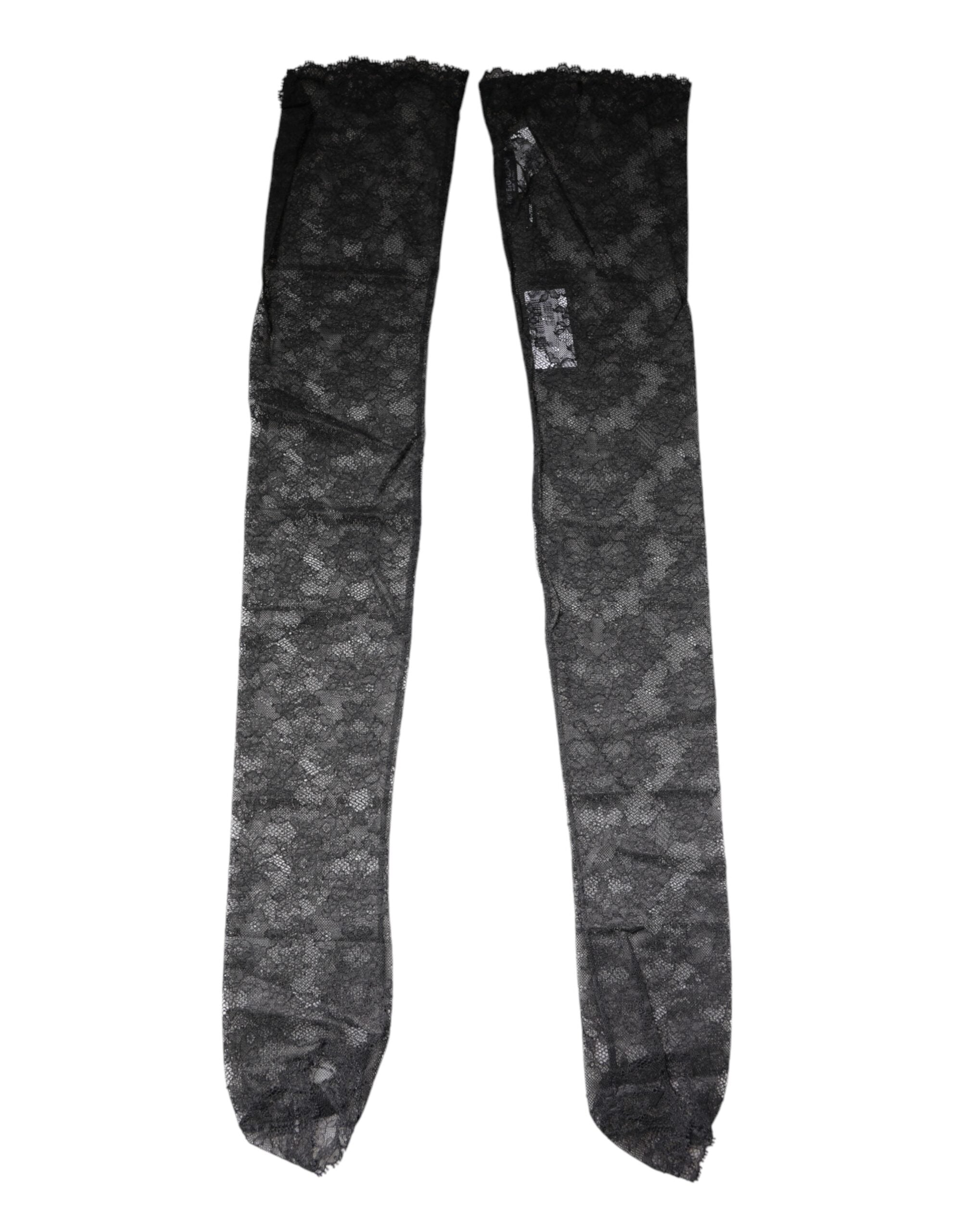 Dolce & Gabbana Schwarze florale Spitzenstrümpfe Socken aus Baumwollstretch