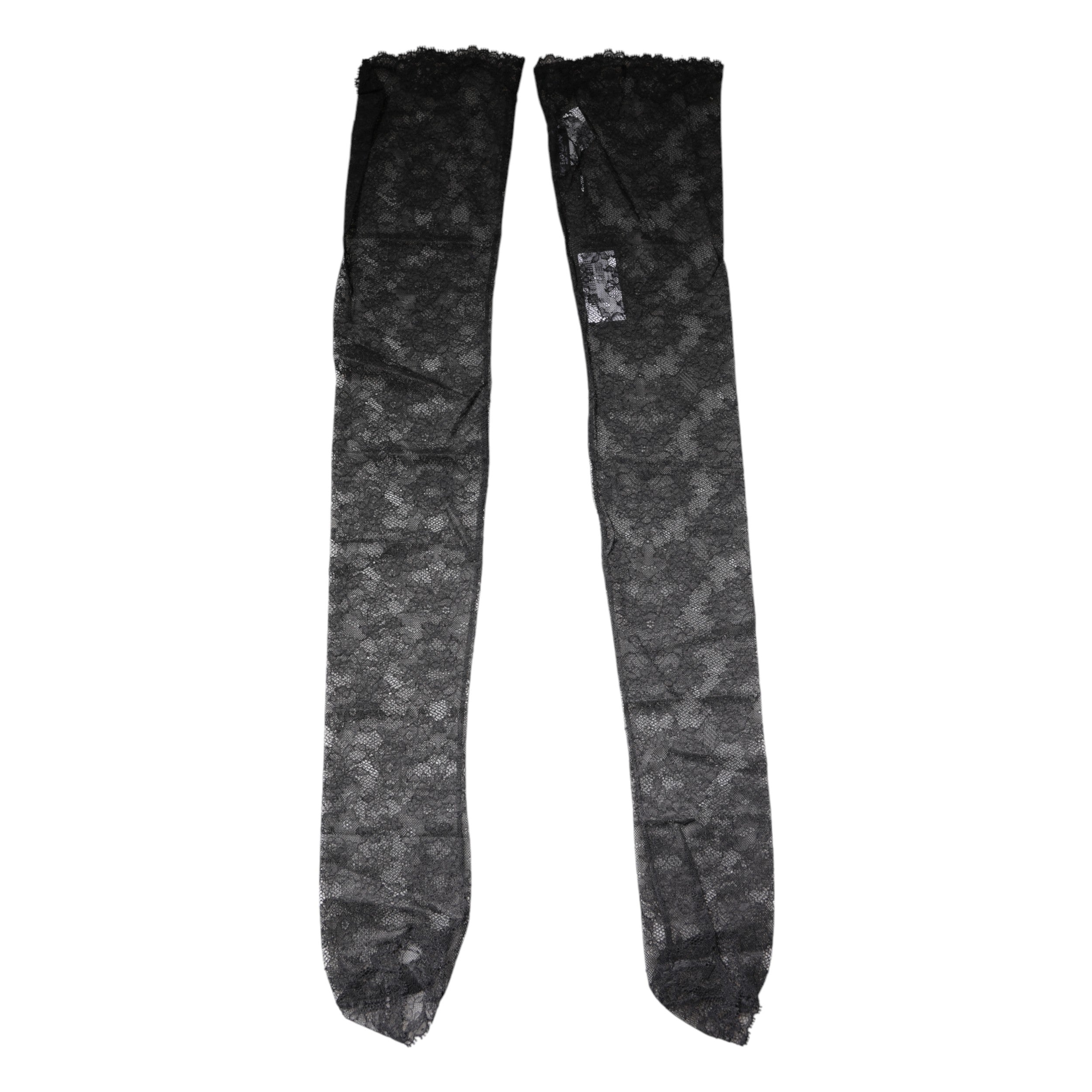 Dolce & Gabbana Schwarze florale Spitzenstrümpfe Socken aus Baumwollstretch