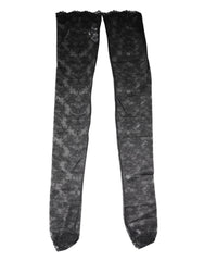 Dolce & Gabbana Schwarze florale Spitzenstrümpfe Socken aus Baumwollstretch