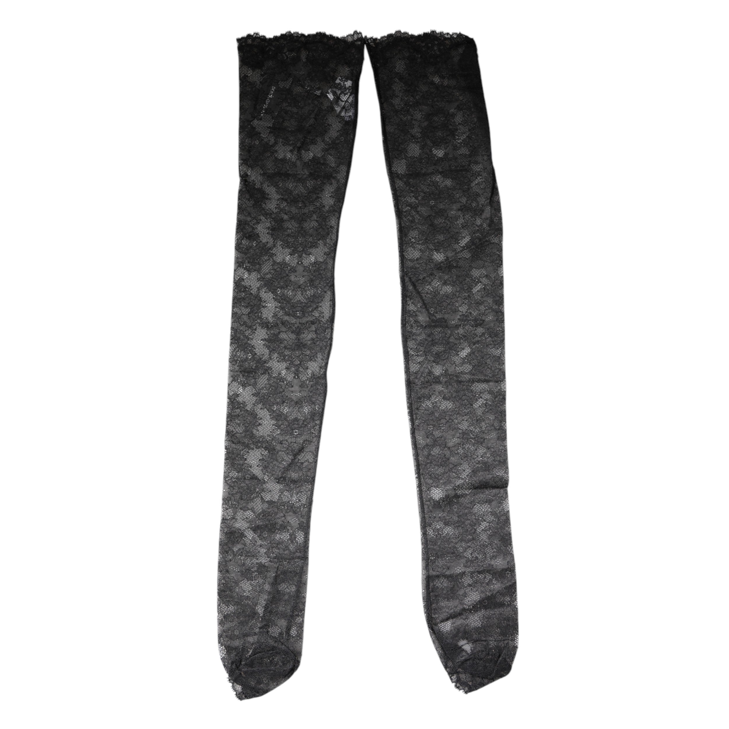Dolce & Gabbana Schwarze florale Spitzenstrümpfe Socken aus Baumwollstretch