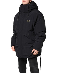 Dolce & Gabbana Zwarte Nylon Parka Jas met Capuchon en Volledige Ritssluiting