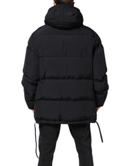 Dolce & Gabbana Zwarte Nylon Parka Jas met Capuchon en Volledige Ritssluiting