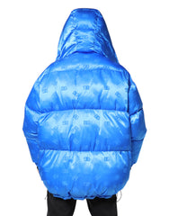 Dolce & Gabbana Blue Logo Full Zip Hooded Quilted Jacket