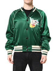 Dolce & Gabbana Groene Bloemen DG Logo Bomberjack met volledige rits