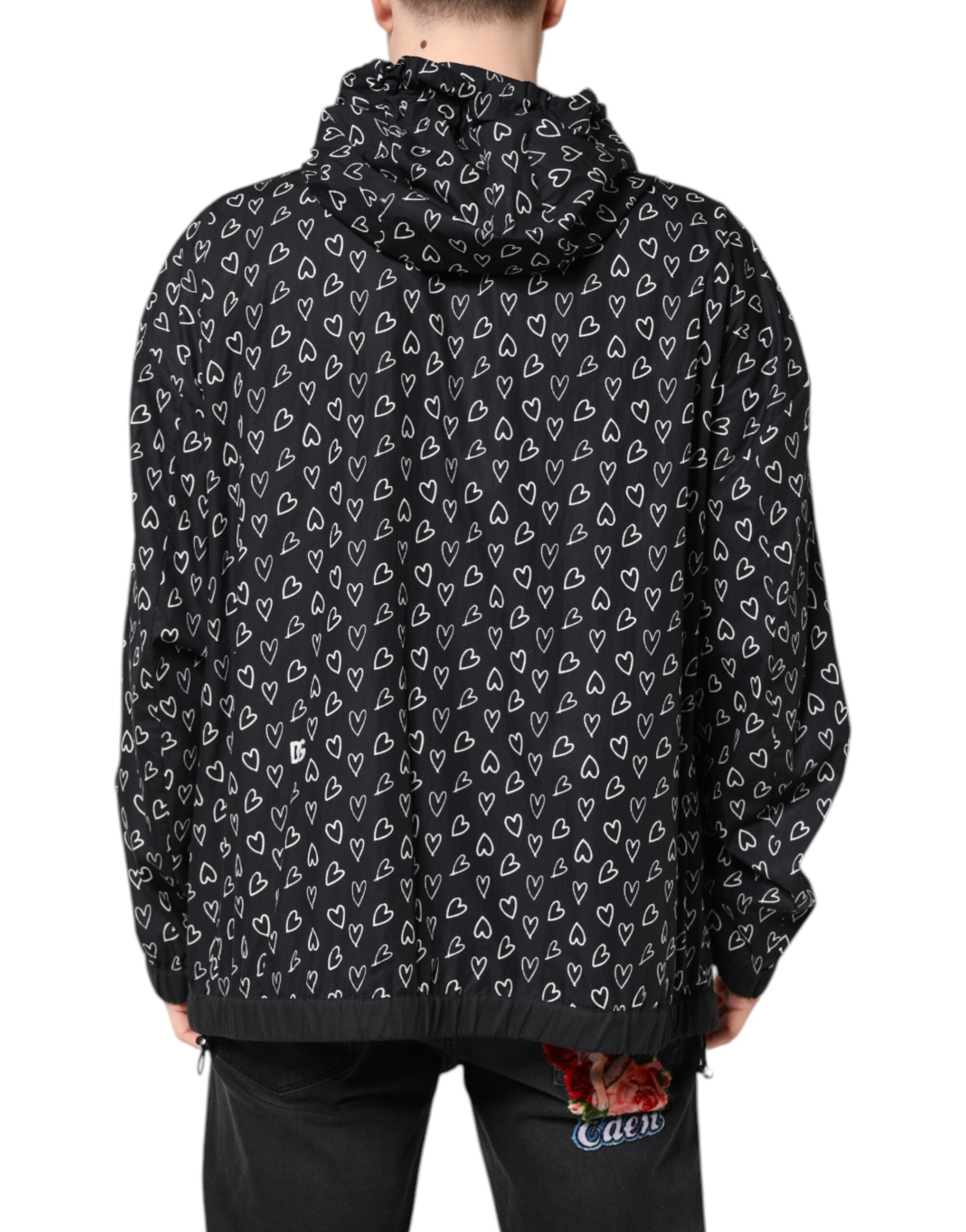 Dolce & Gabbana Windbreakerjacke mit Kapuze und Herz-Print in Schwarz