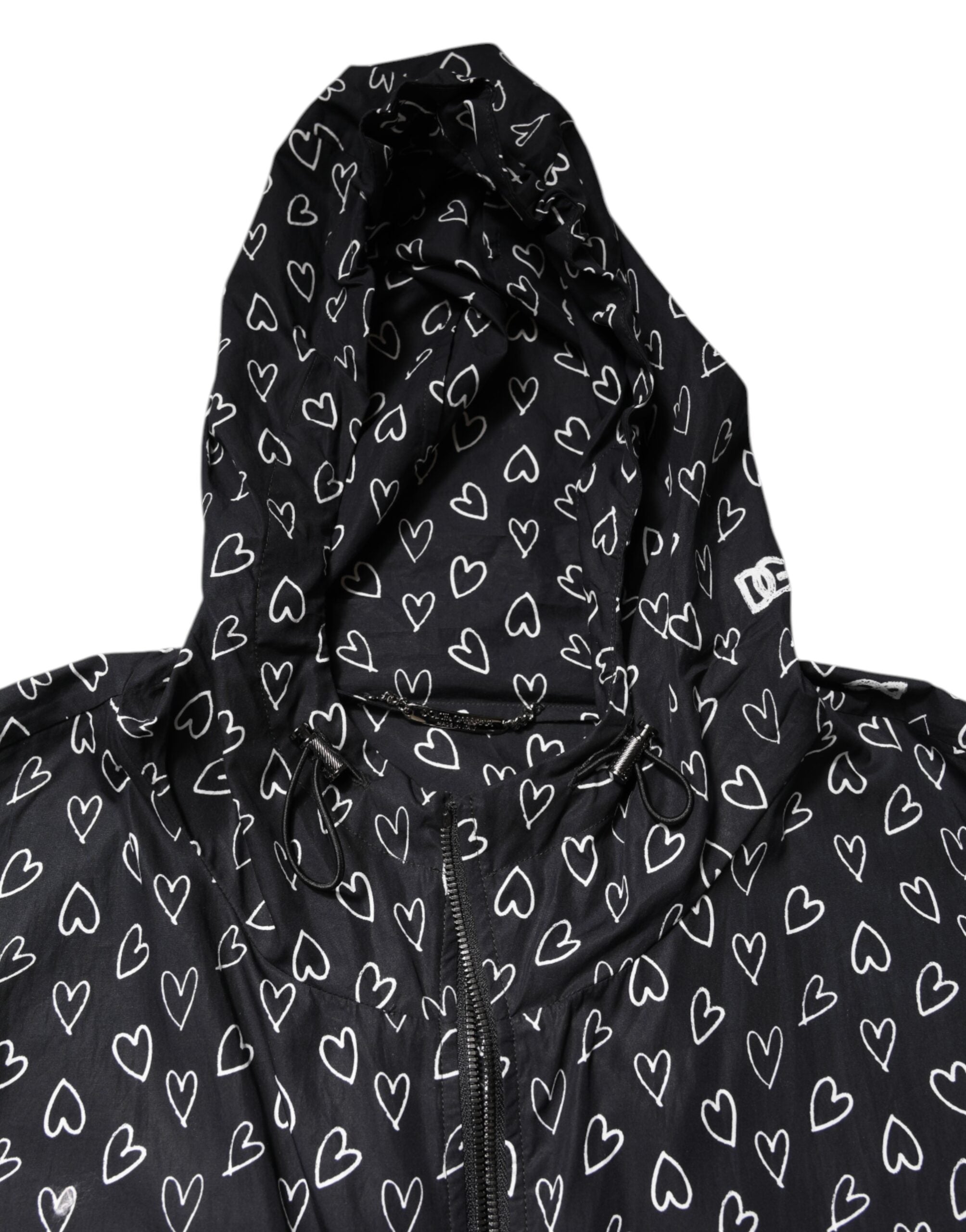 Dolce & Gabbana Windbreakerjacke mit Kapuze und Herz-Print in Schwarz