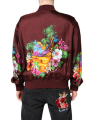 Dolce & Gabbana Bordeauxrote Bomberjacke mit Blumenmuster und durchgehendem Reißverschluss