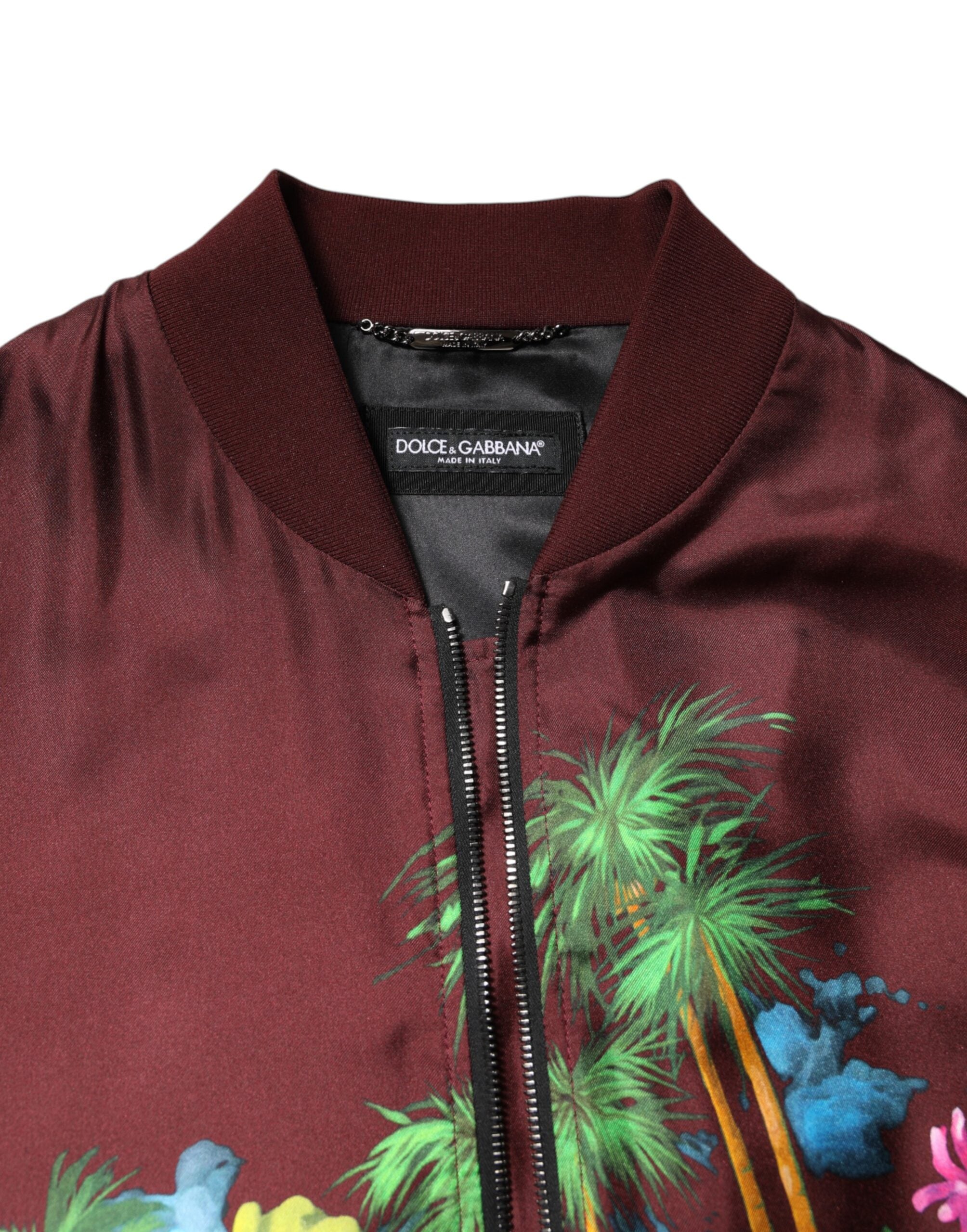 Dolce & Gabbana Bordeauxrote Bomberjacke mit Blumenmuster und durchgehendem Reißverschluss