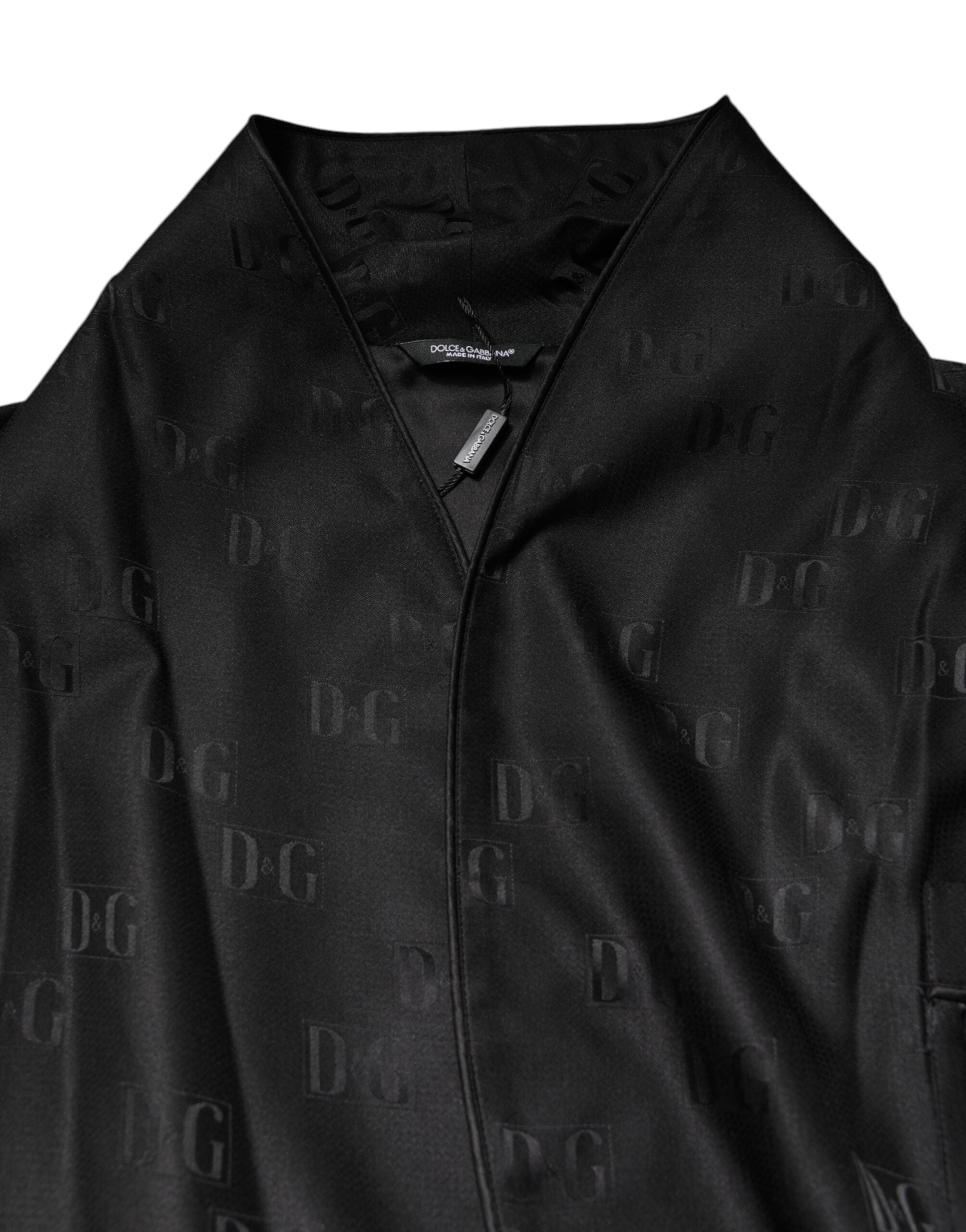 Dolce & Gabbana Schwarzer Seiden-DG-Logo-Herren-Wickelmantel-Jacke