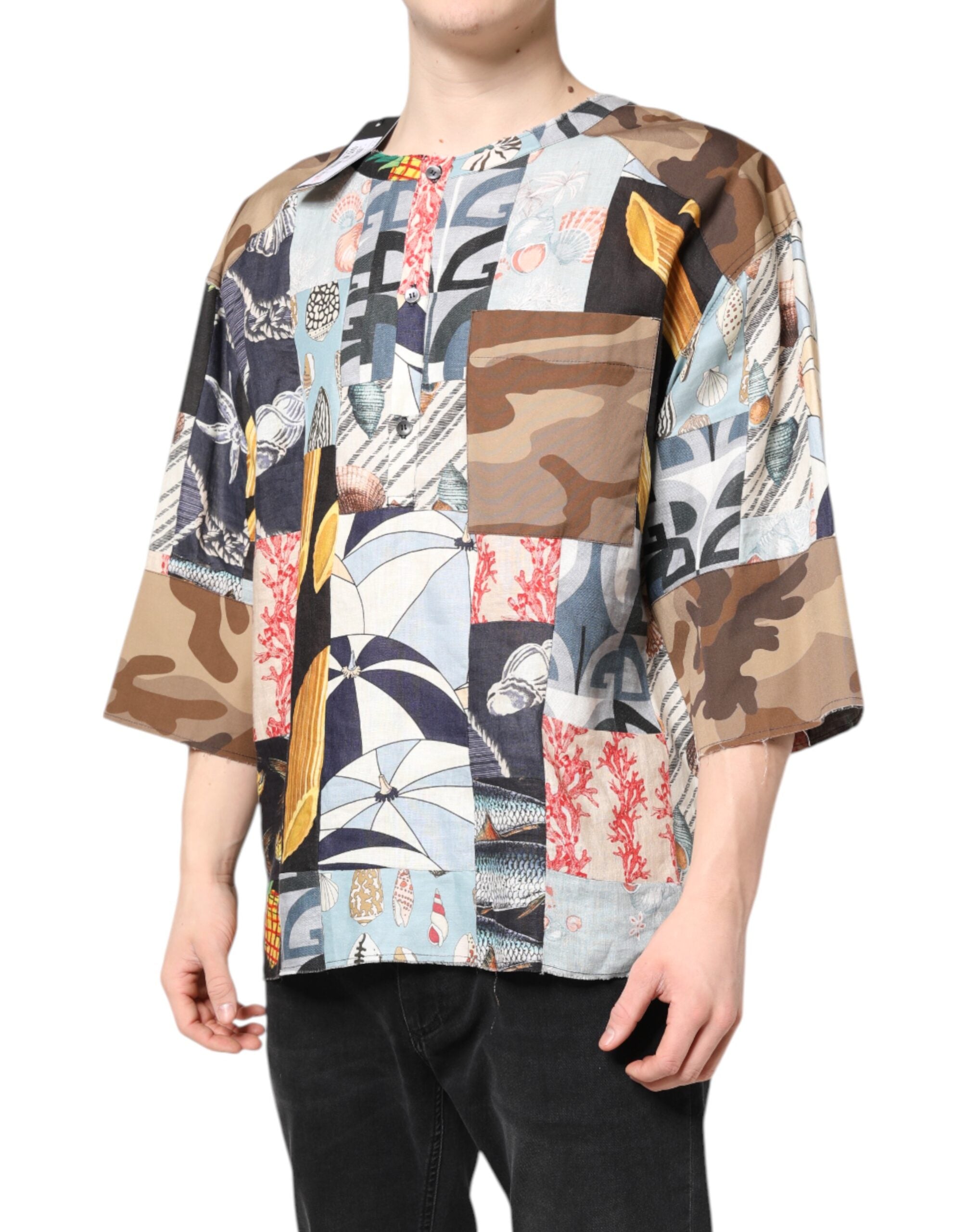 Dolce & Gabbana Buntes Patchwork Kurzarmhemd