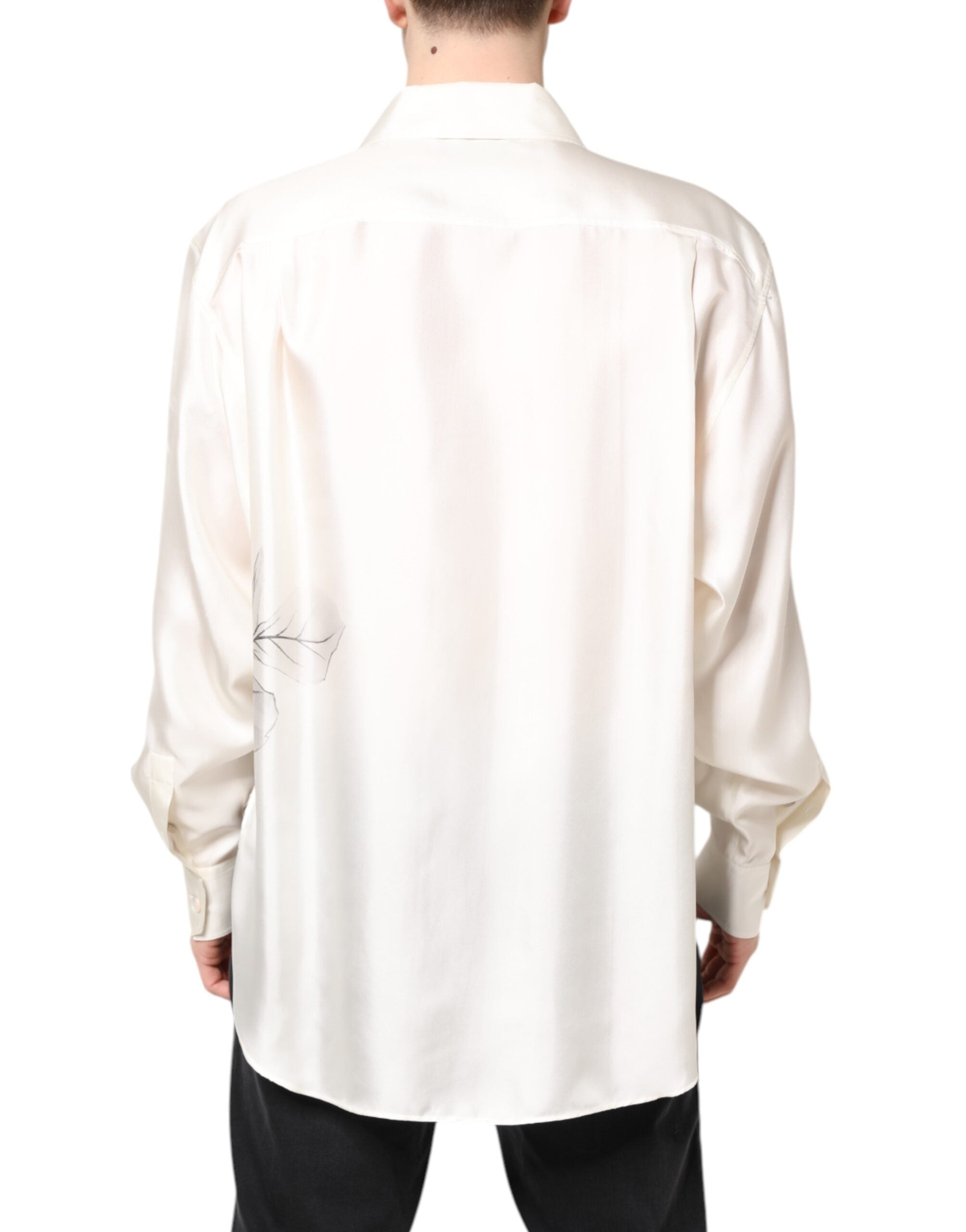 Dolce & Gabbana Elfenbeinseidenhemd Langarm Herren Freizeit