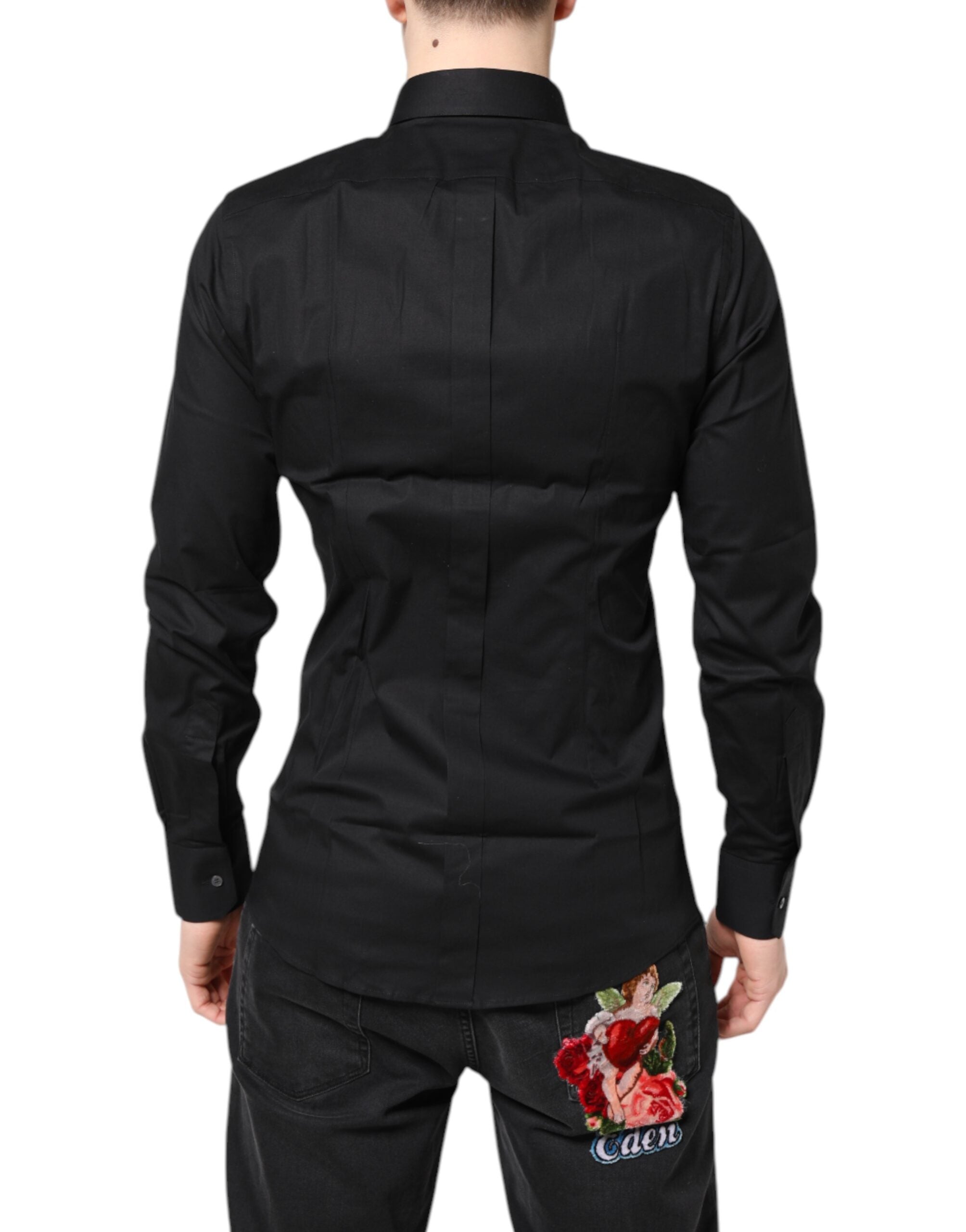 Dolce & Gabbana Schwarzes GOLD Baumwolle Langarm-Hemdblusenkleid