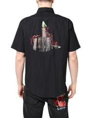 MSGM Black Printed Short Sleeves Collared Men Casual Shirt