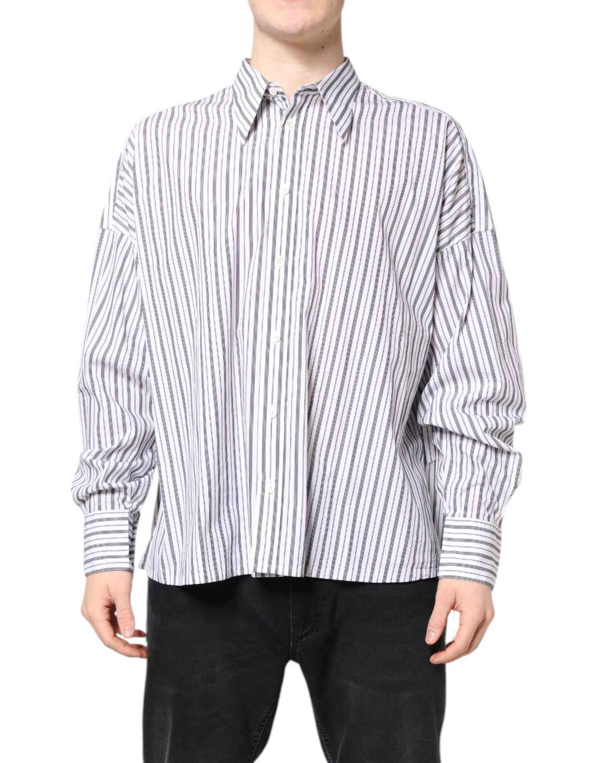 Dolce & Gabbana Weiß Schwarz Gestreiftes Button-Down Freizeit-Hemd