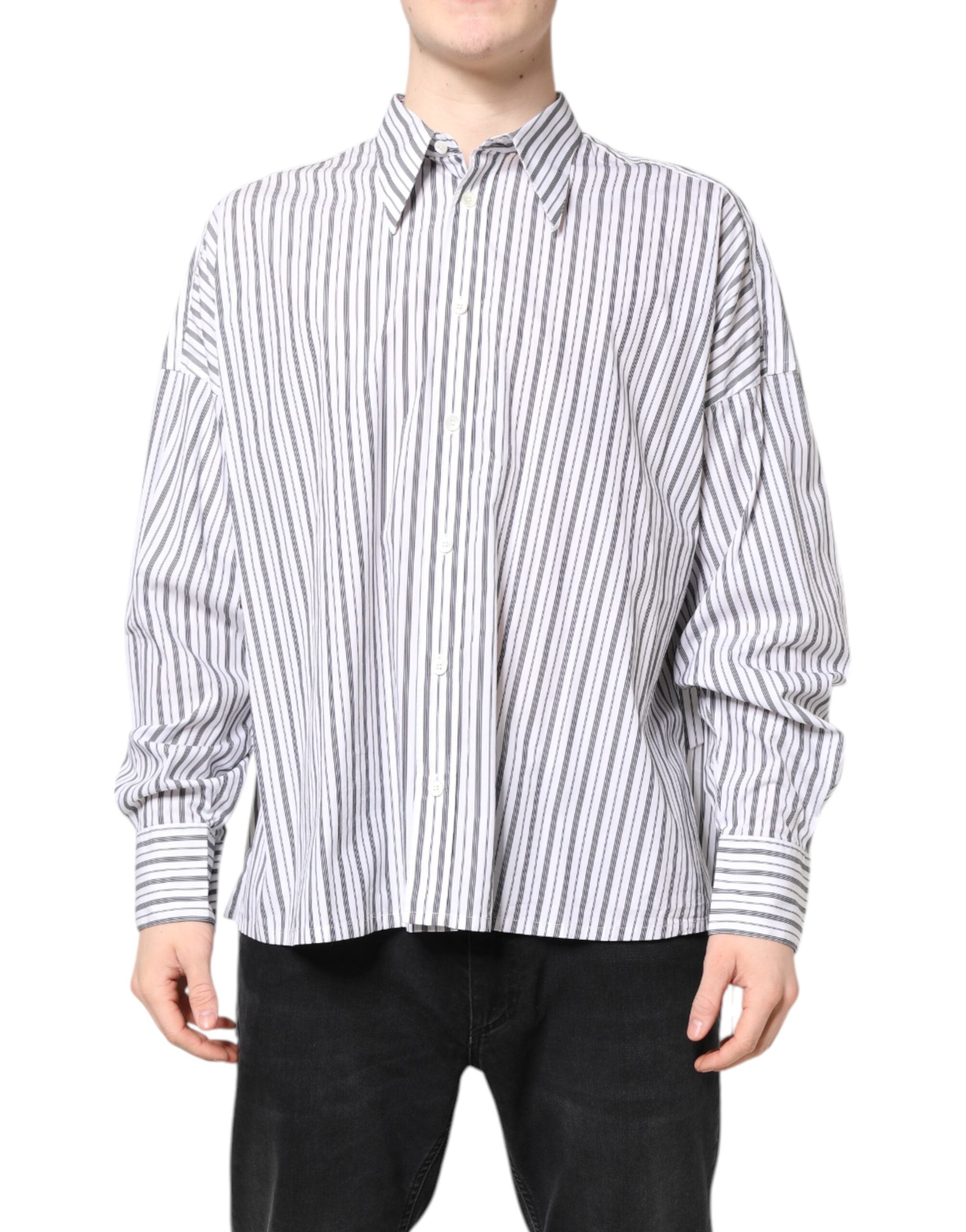 Dolce & Gabbana Weiß Schwarz Gestreiftes Button-Down Freizeit-Hemd