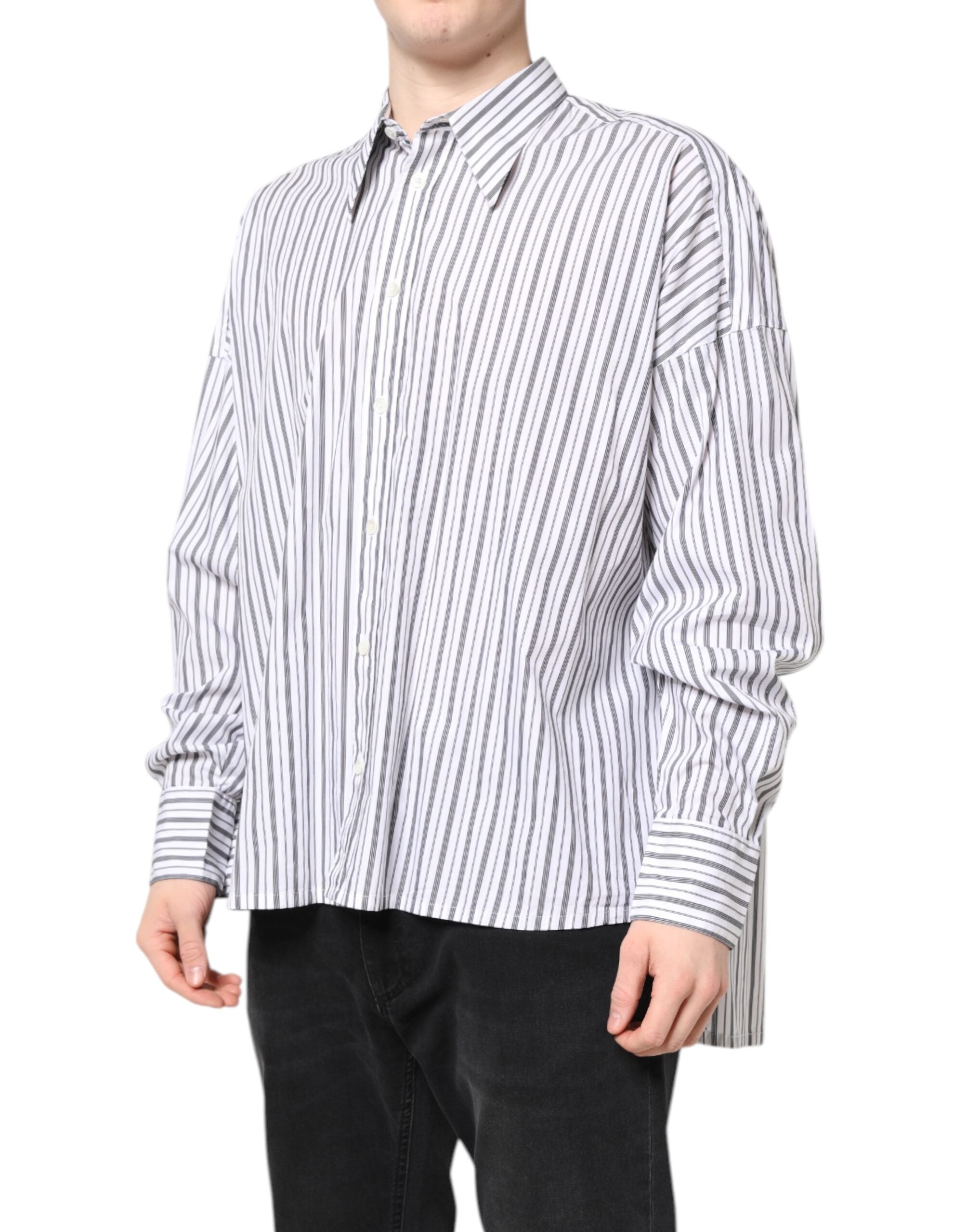 Dolce & Gabbana Weiß Schwarz Gestreiftes Button-Down Freizeit-Hemd