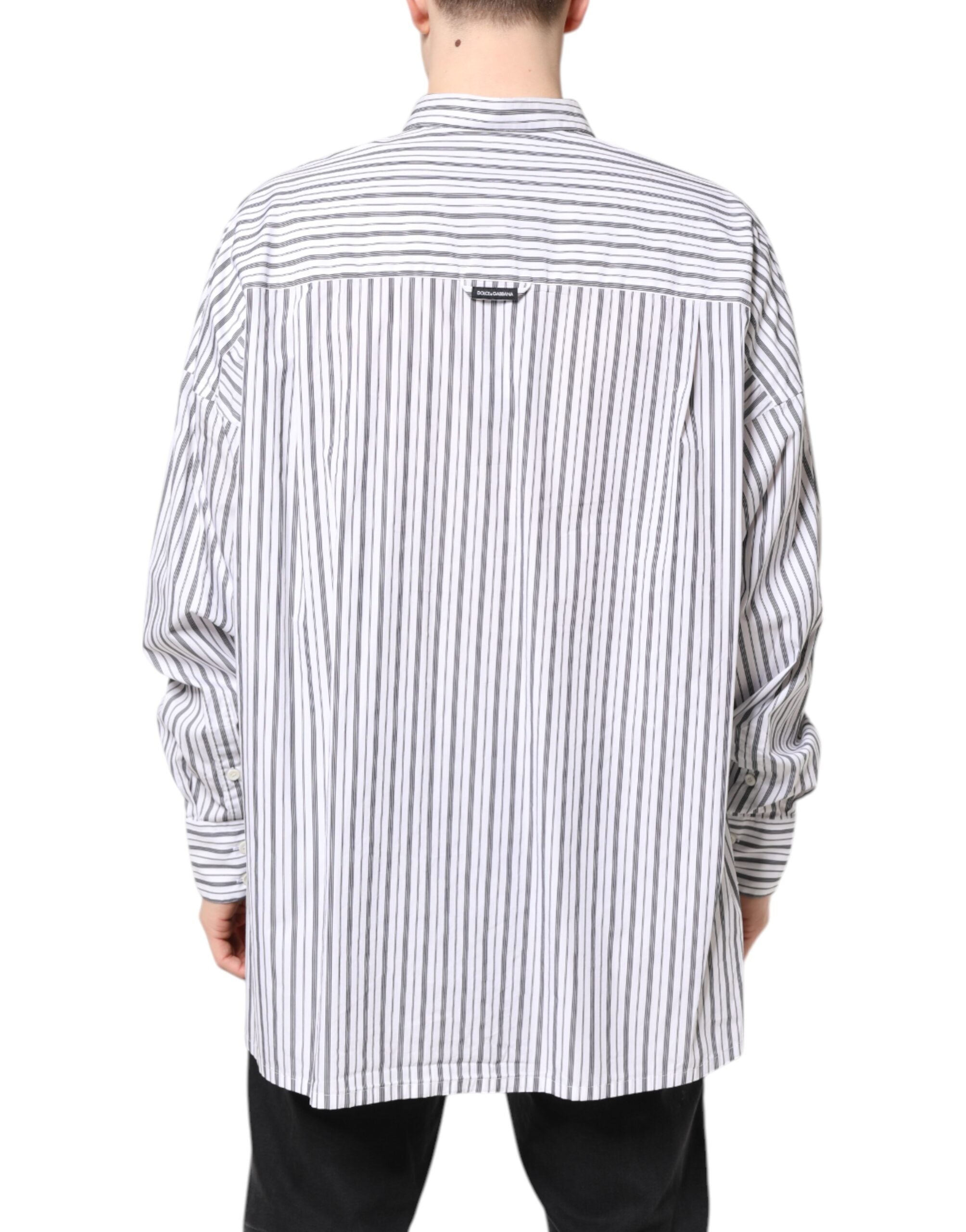 Dolce & Gabbana Weiß Schwarz Gestreiftes Button-Down Freizeit-Hemd