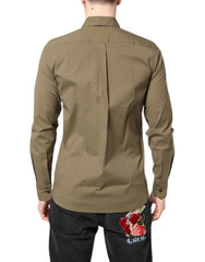 Dolce & Gabbana Braunes Freizeithemd aus Baumwoll-Stretch mit langen Ärmeln