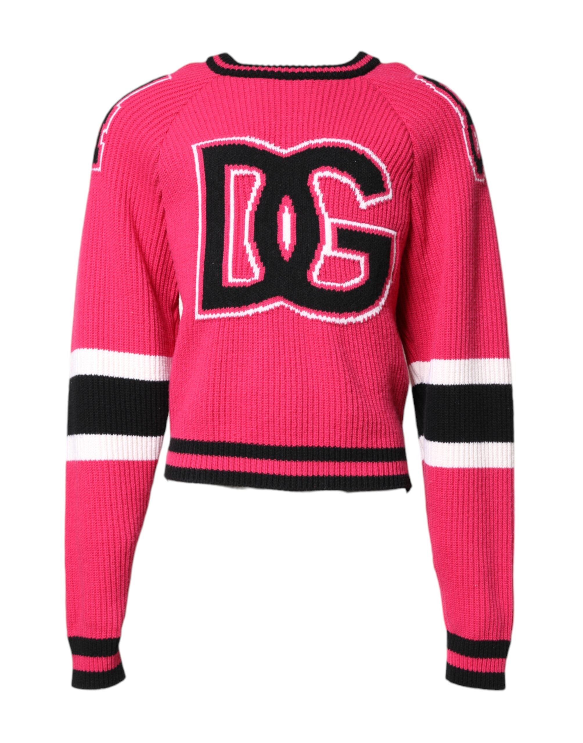 Dolce & Gabbana Rosa Baumwoll-Strickpullover mit Logo-Print