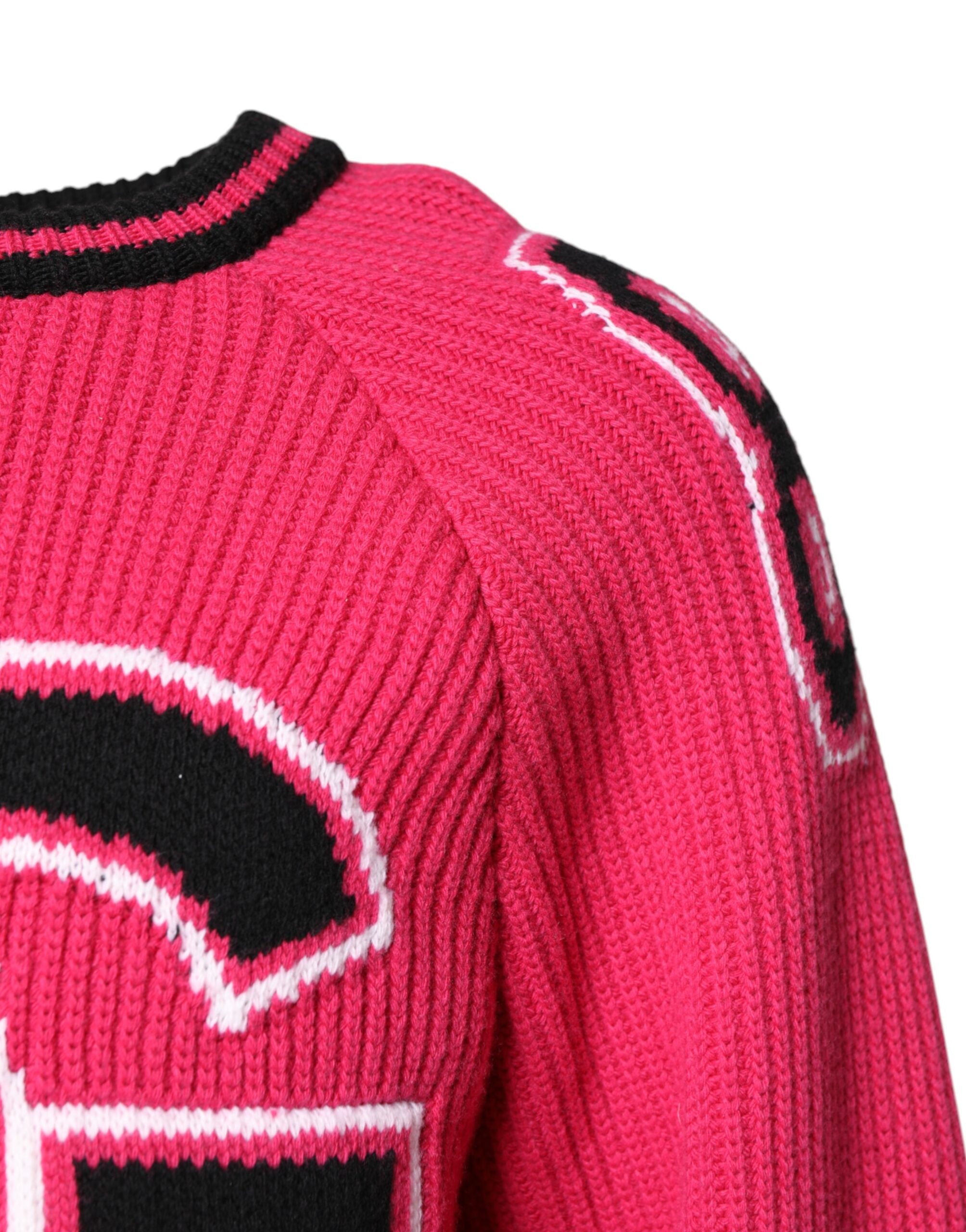Dolce & Gabbana Rosa Baumwoll-Strickpullover mit Logo-Print
