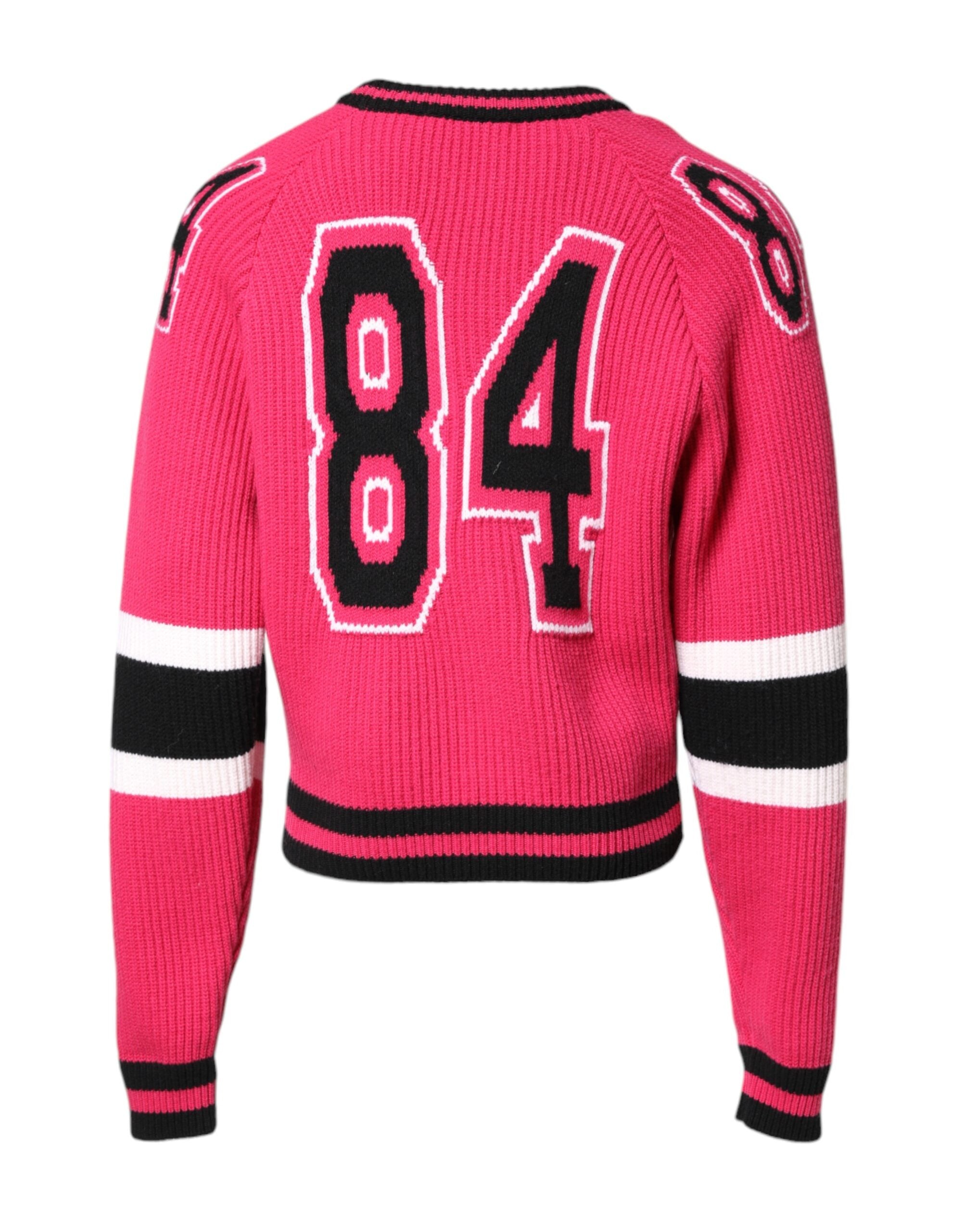 Dolce & Gabbana Rosa Baumwoll-Strickpullover mit Logo-Print