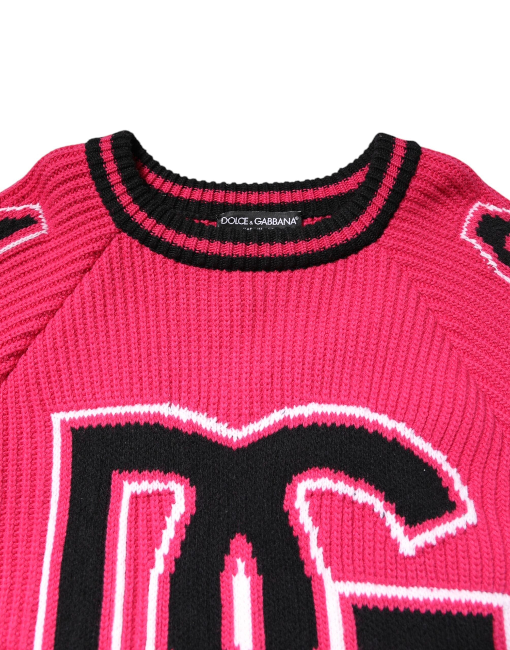 Dolce & Gabbana Rosa Baumwoll-Strickpullover mit Logo-Print