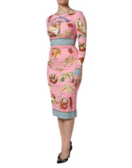 Dolce & Gabbana Pink Pastry Print Bodycon Sheath Midi Dress