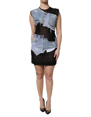 Dolce & Gabbana Schwarzes ärmelloses Jeans-Minikleid in Blau