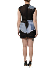 Dolce & Gabbana Schwarzes ärmelloses Jeans-Minikleid in Blau