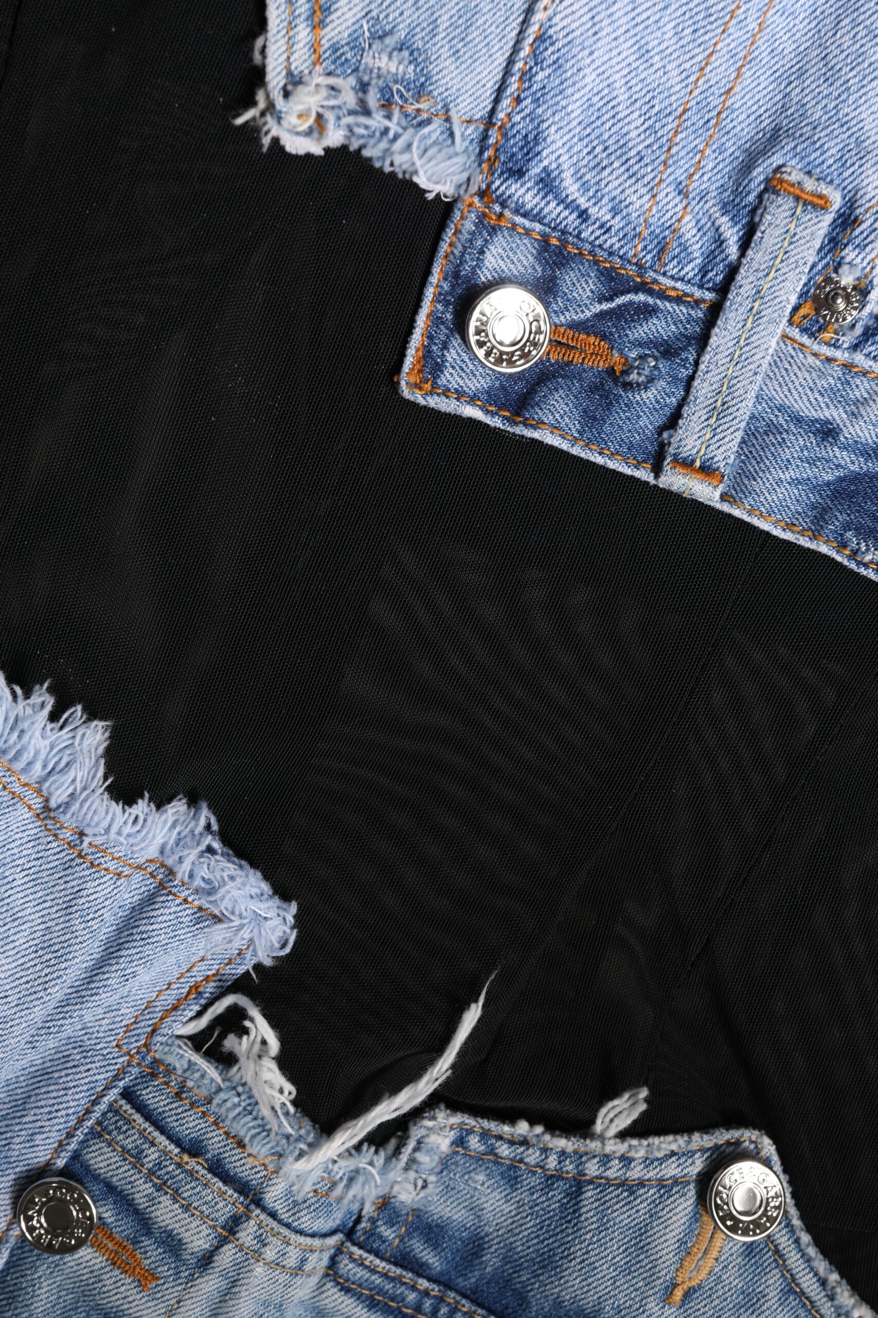Dolce & Gabbana Schwarzes ärmelloses Jeans-Minikleid in Blau