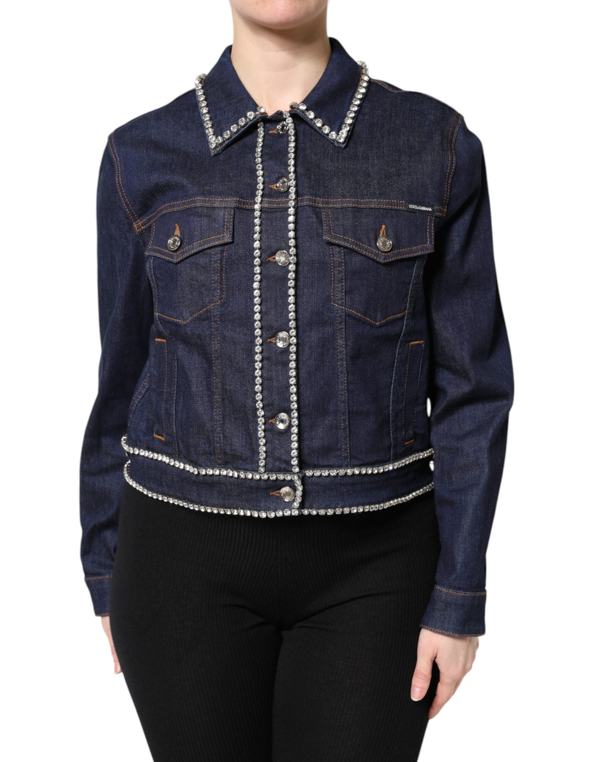 Dolce & Gabbana Blaue Jeansjacke aus Baumwolle mit Kristallverzierung