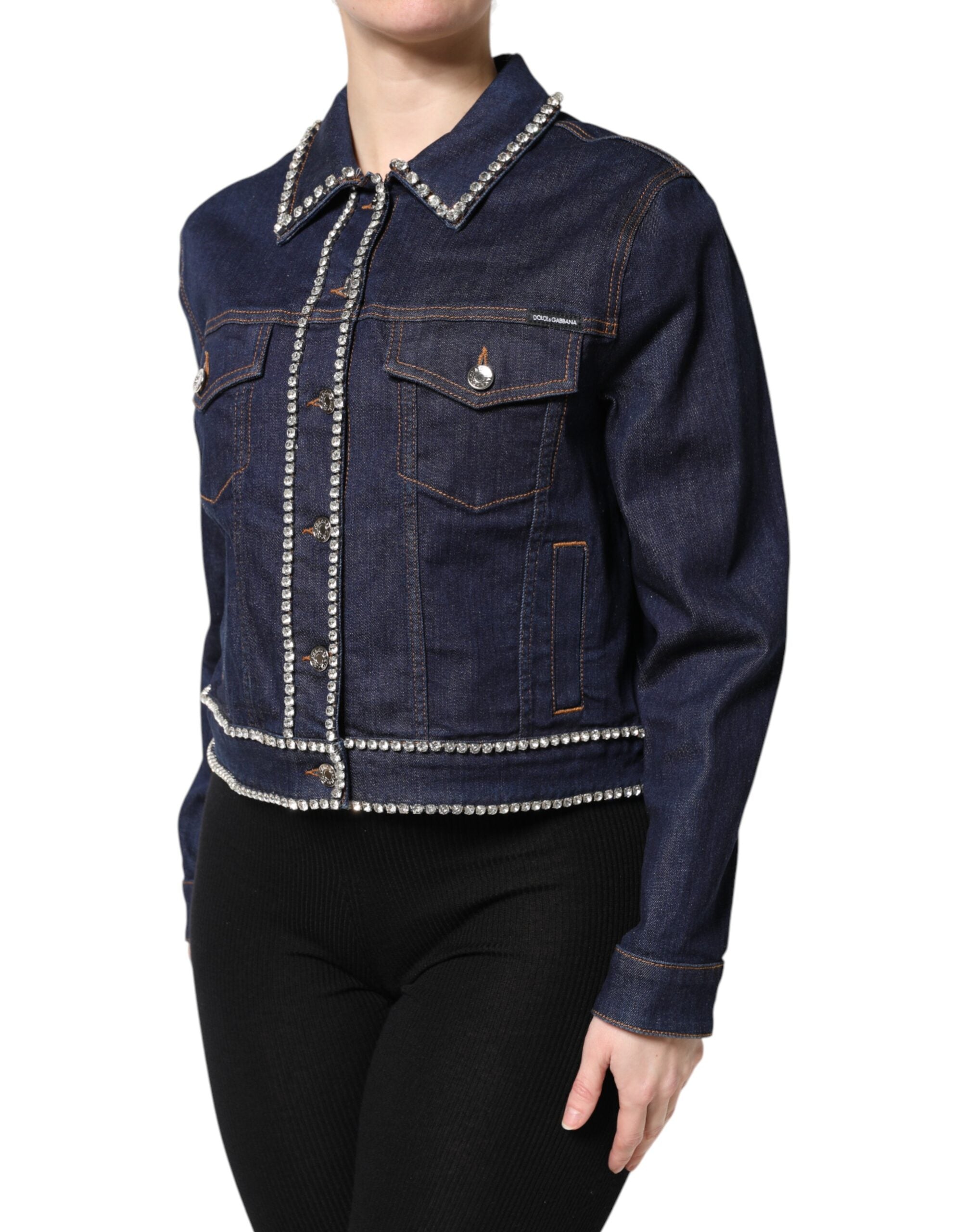 Dolce & Gabbana Blaue Jeansjacke aus Baumwolle mit Kristallverzierung