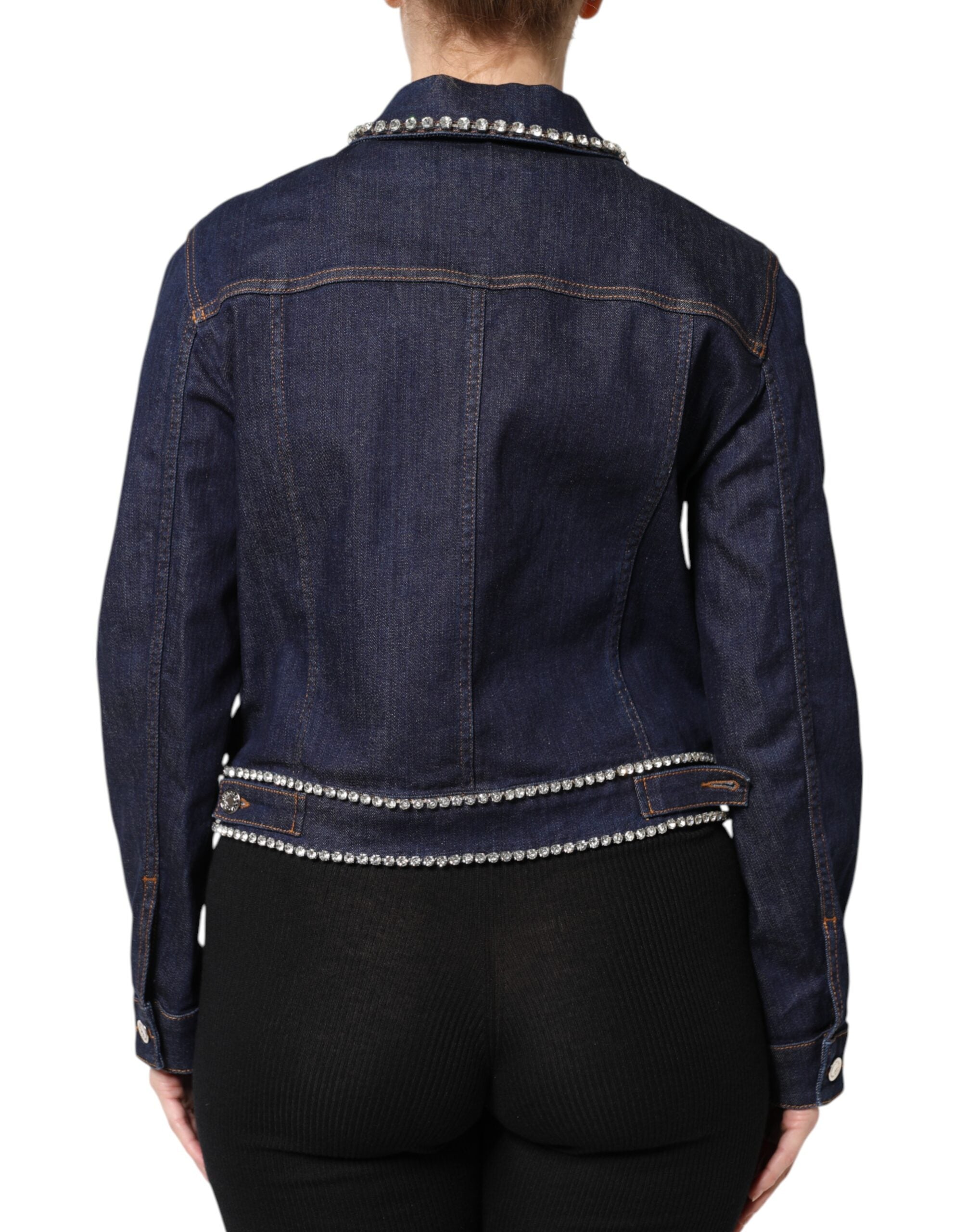 Dolce & Gabbana Blaue Jeansjacke aus Baumwolle mit Kristallverzierung