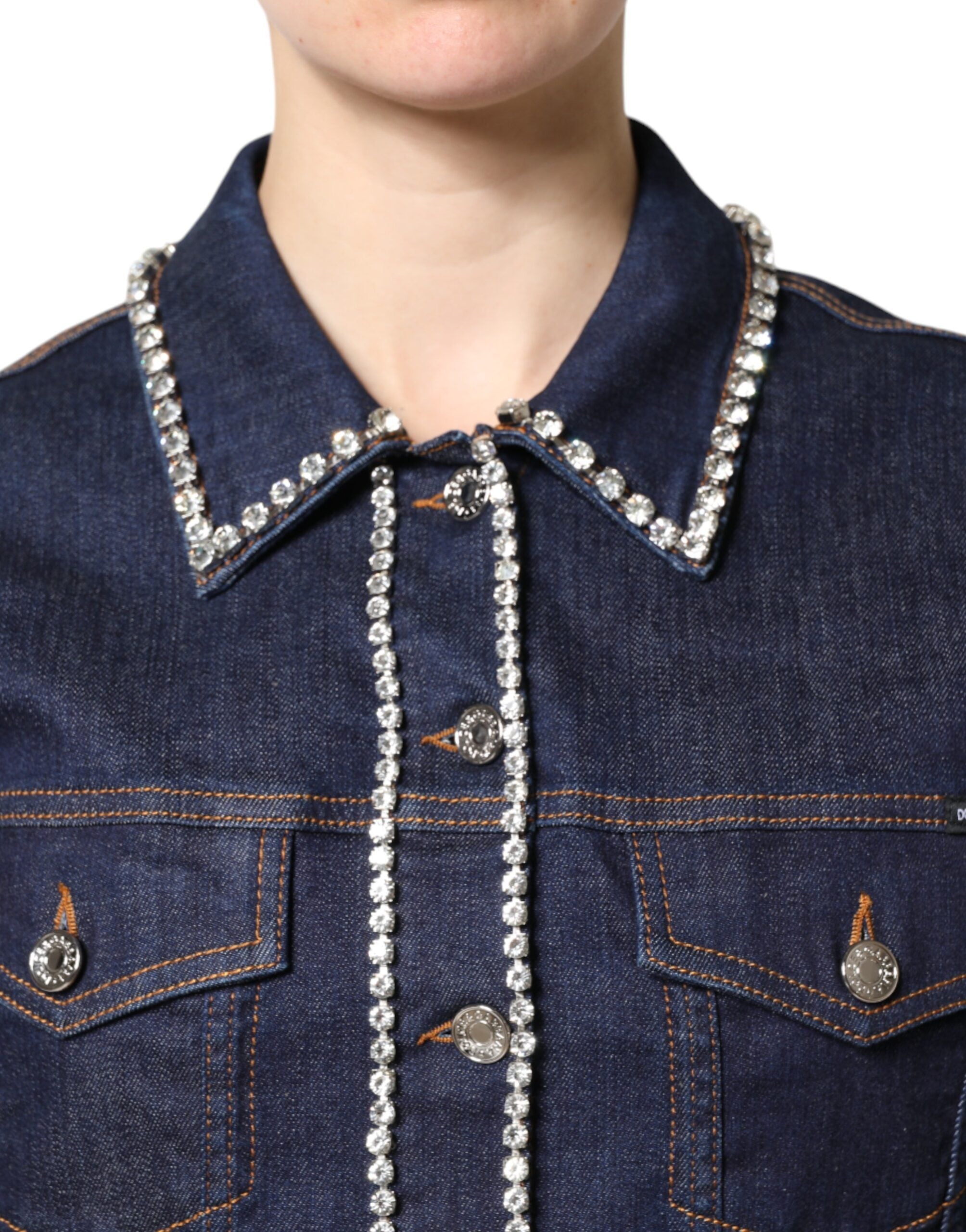 Dolce & Gabbana Blaue Jeansjacke aus Baumwolle mit Kristallverzierung