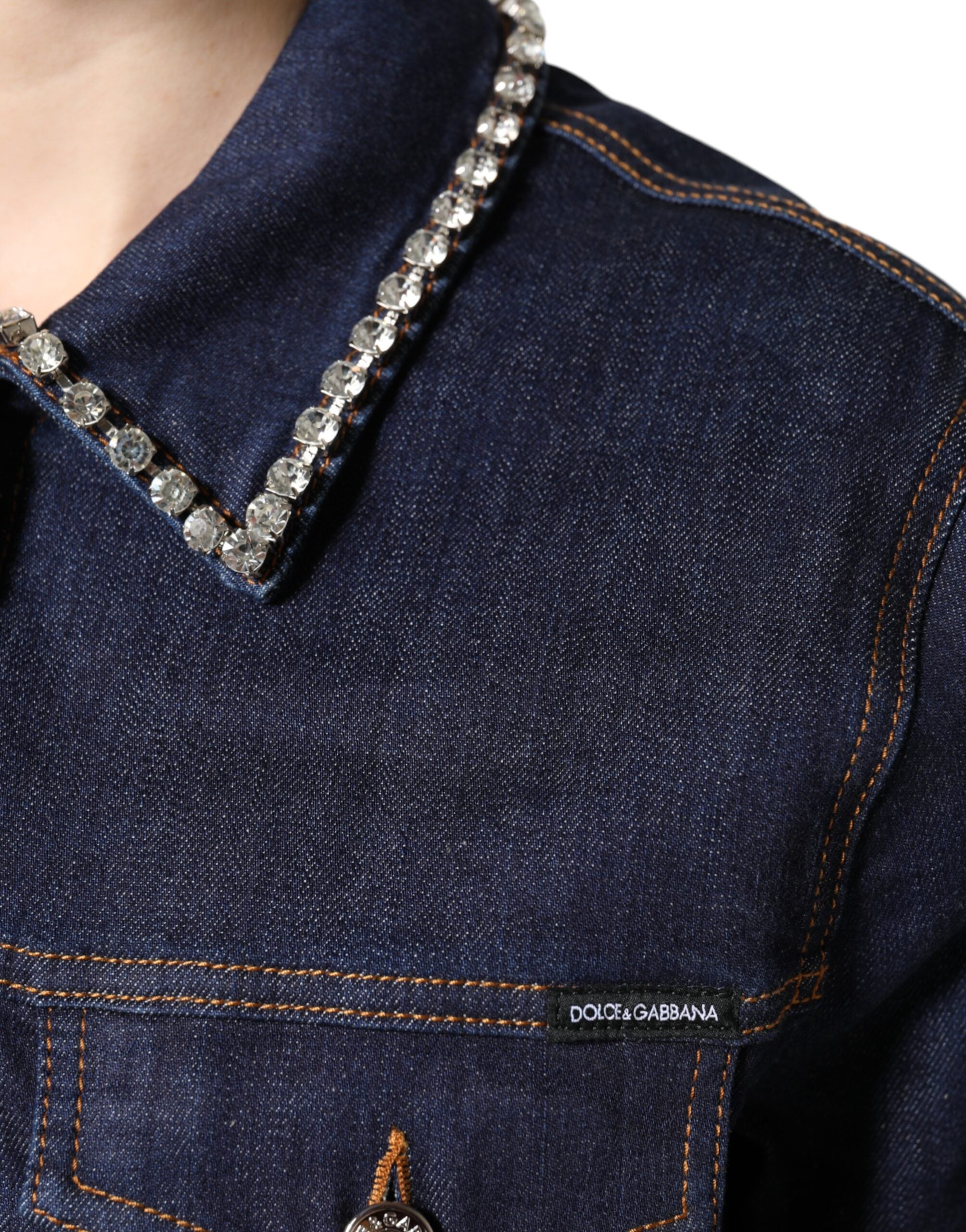 Dolce & Gabbana Blaue Jeansjacke aus Baumwolle mit Kristallverzierung