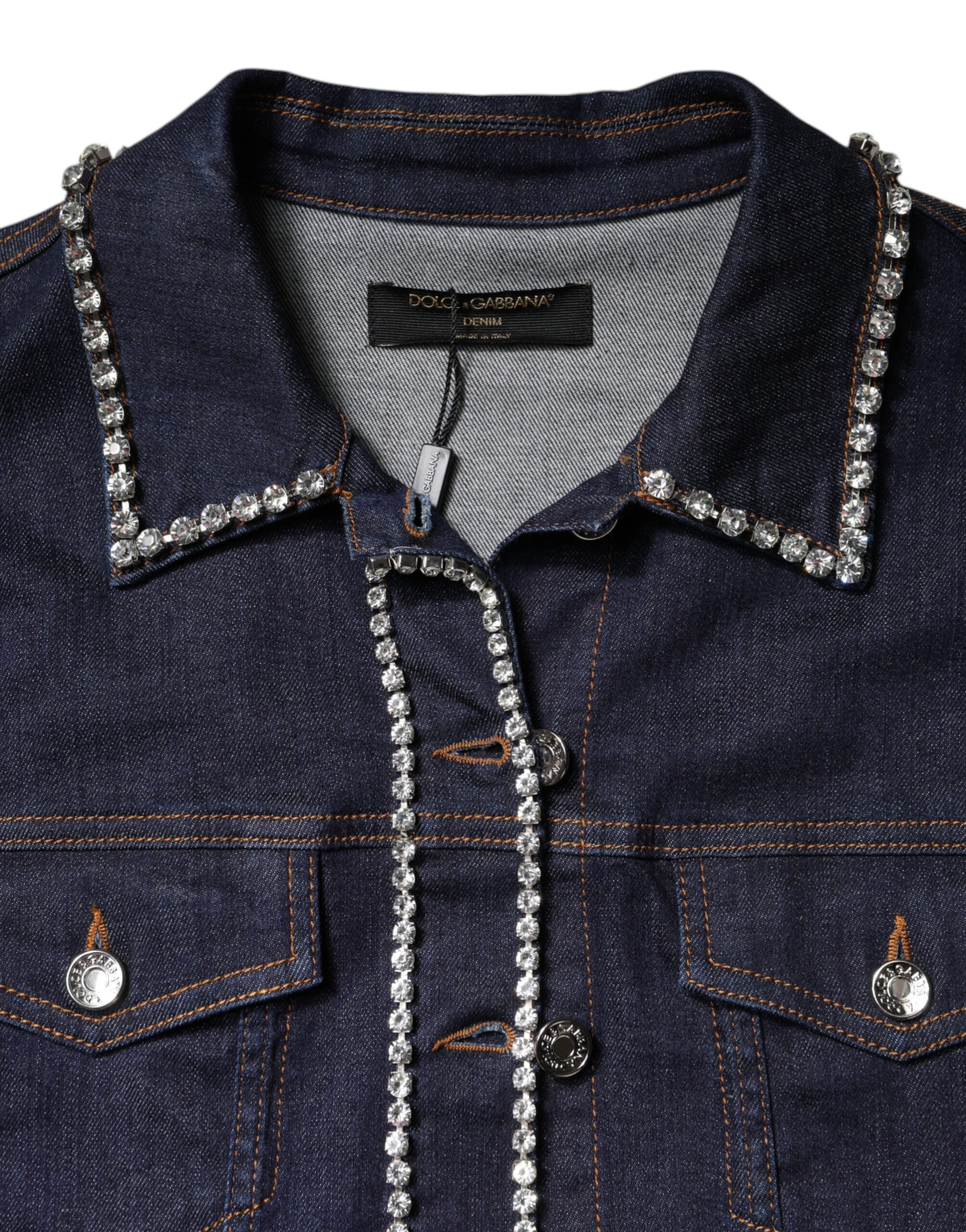 Dolce & Gabbana Blaue Jeansjacke aus Baumwolle mit Kristallverzierung