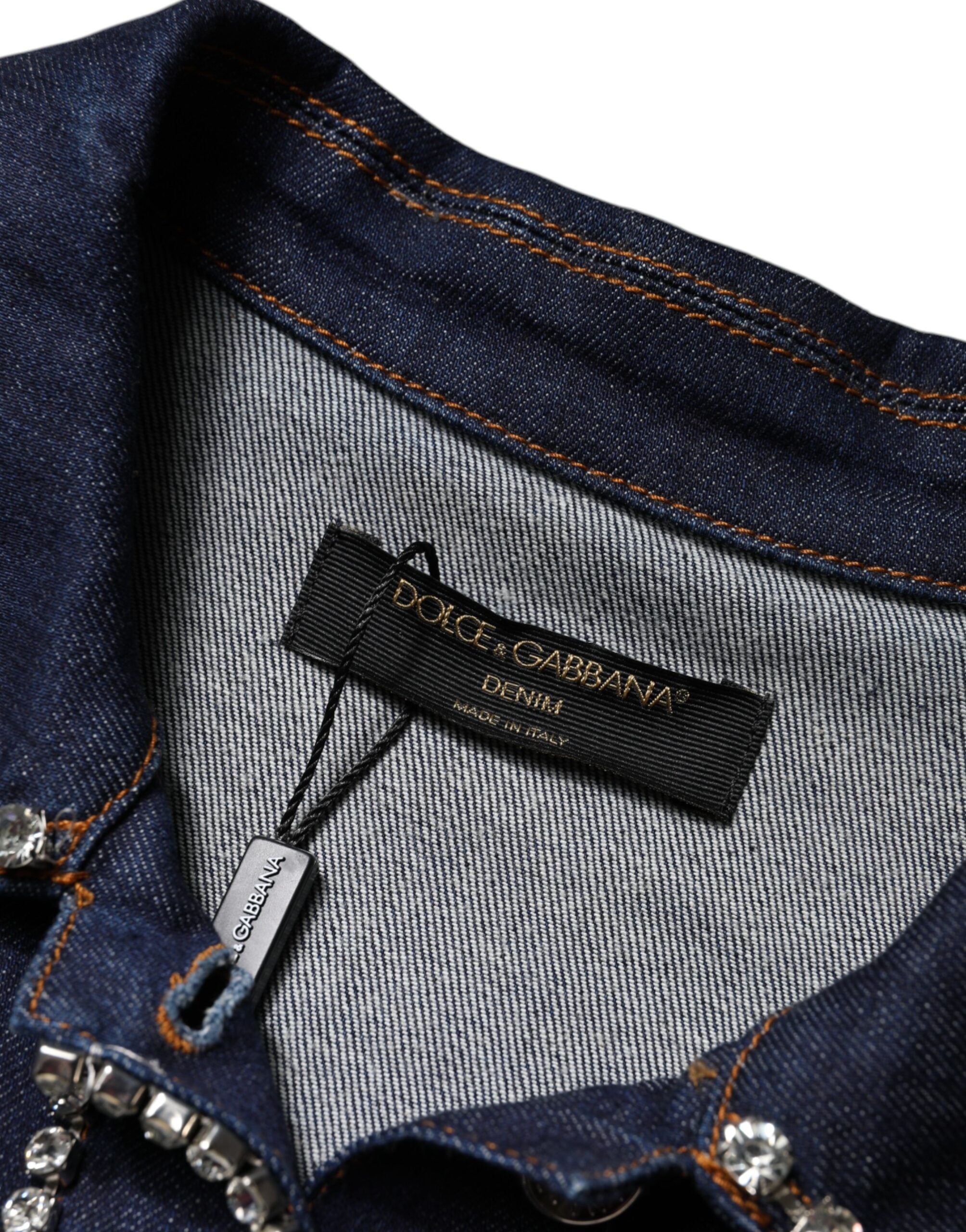 Dolce & Gabbana Blaue Jeansjacke aus Baumwolle mit Kristallverzierung