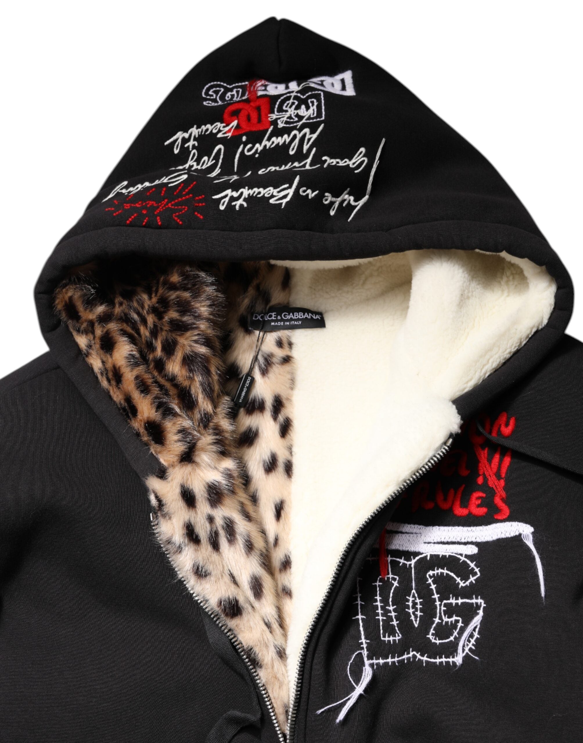 Dolce & Gabbana Zwart Geborduurd Full Zip Jack Met Capuchon