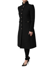 Dolce & Gabbana Zwarte Wollen Trenchcoat met Enkele Rij Knopen