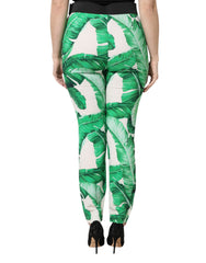 Dolce & Gabbana Witte Groene Blad Hoge Taille Broek
